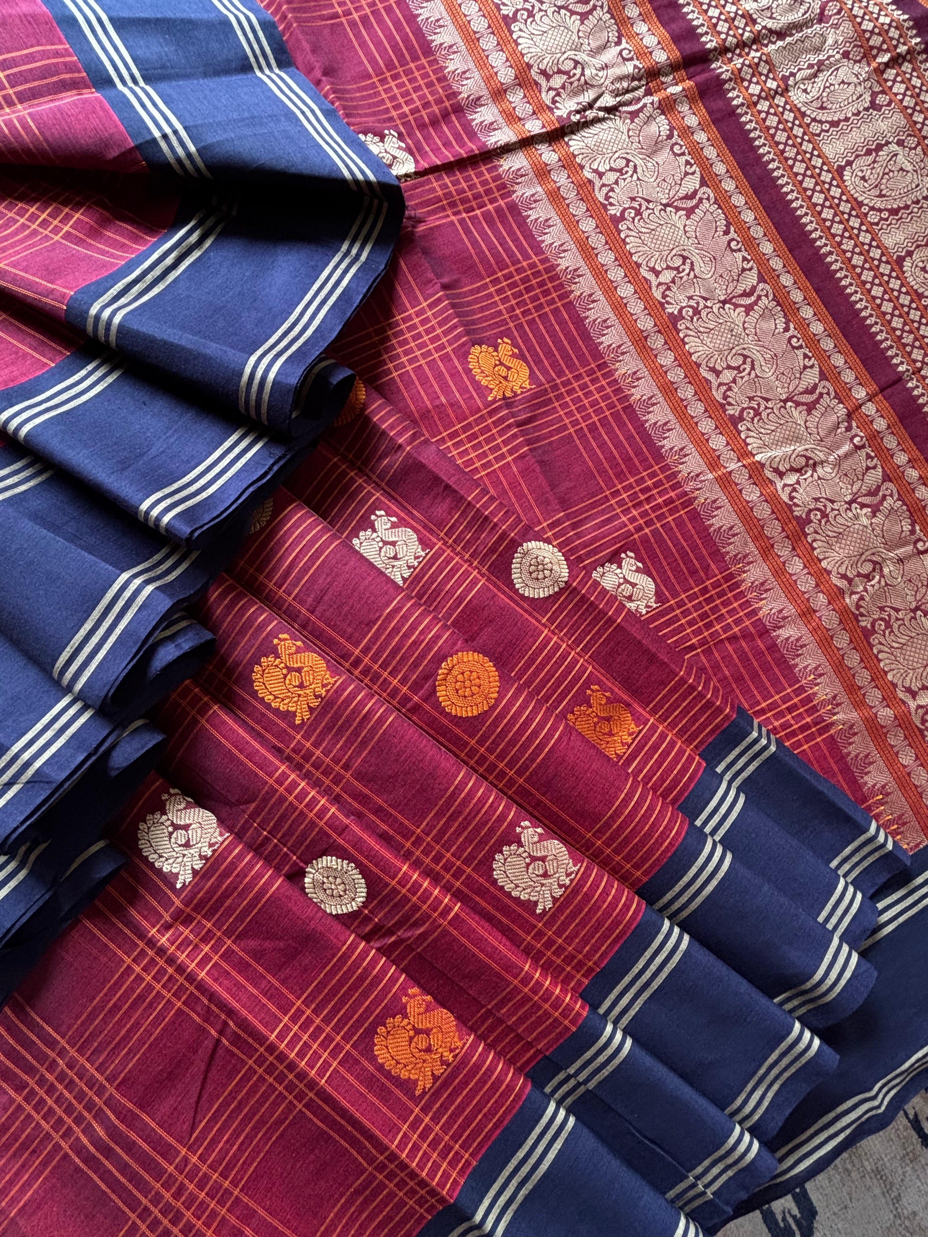 Handwoven Maroon Colour Kanchipuram Cotton Saree