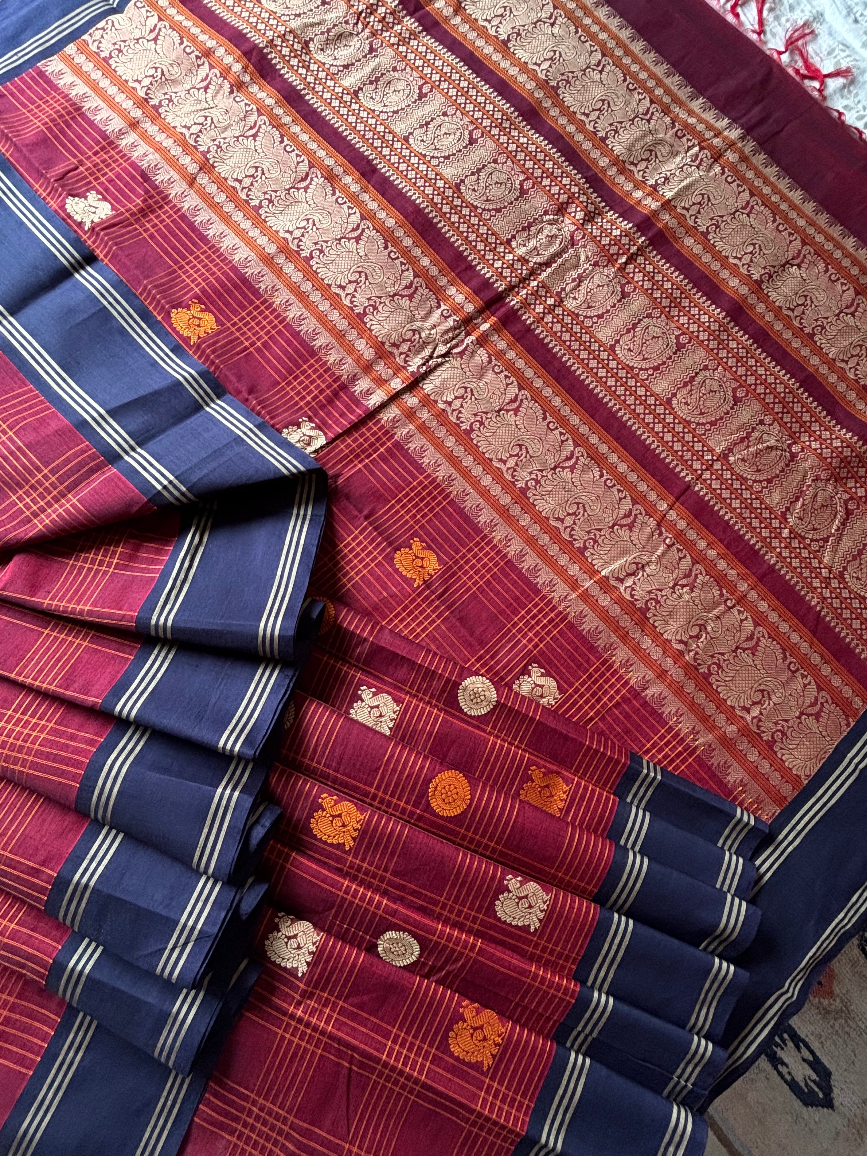 Handwoven Maroon Colour Kanchipuram Cotton Saree