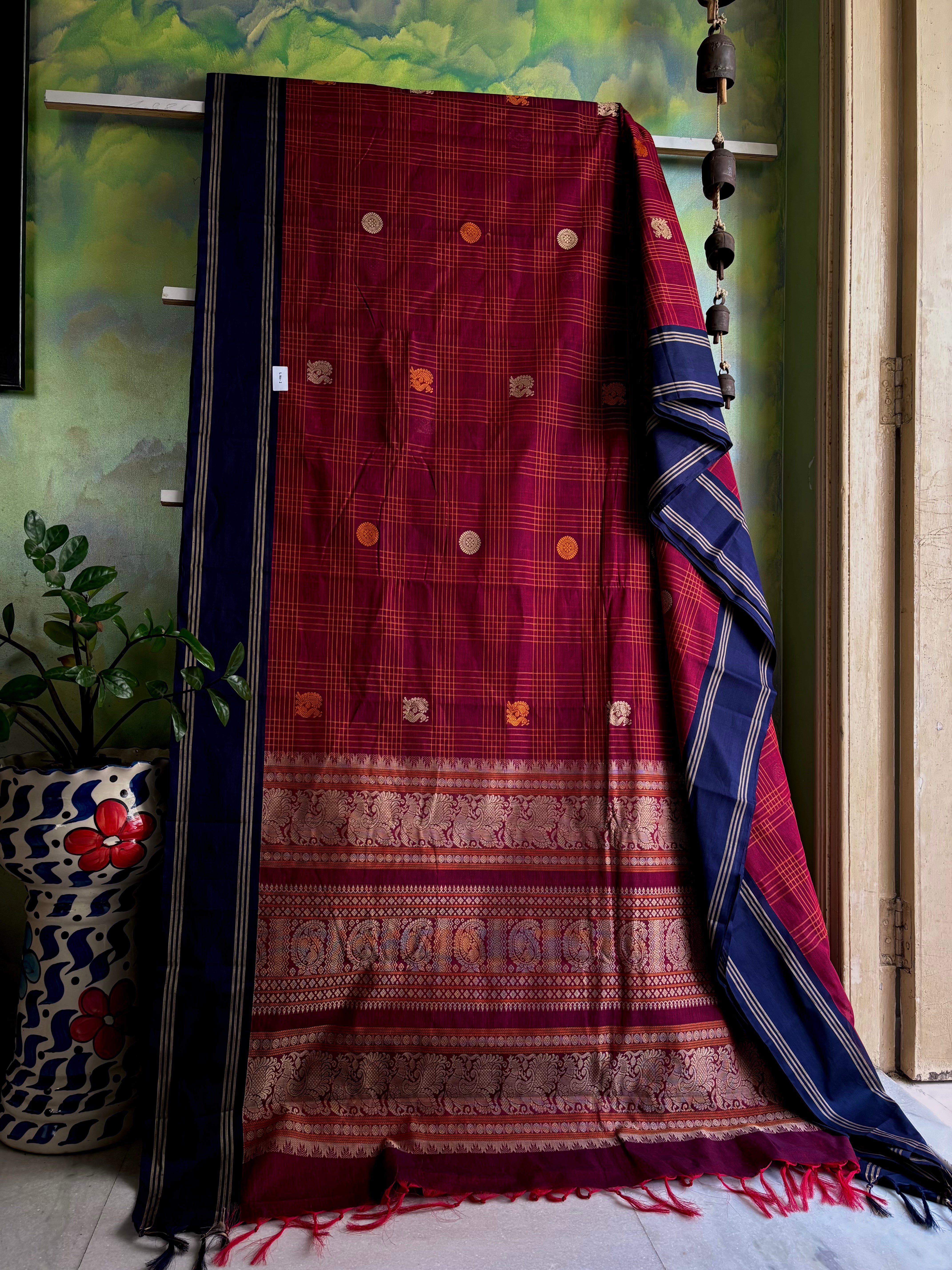 Handwoven Maroon Colour Kanchipuram Cotton Saree
