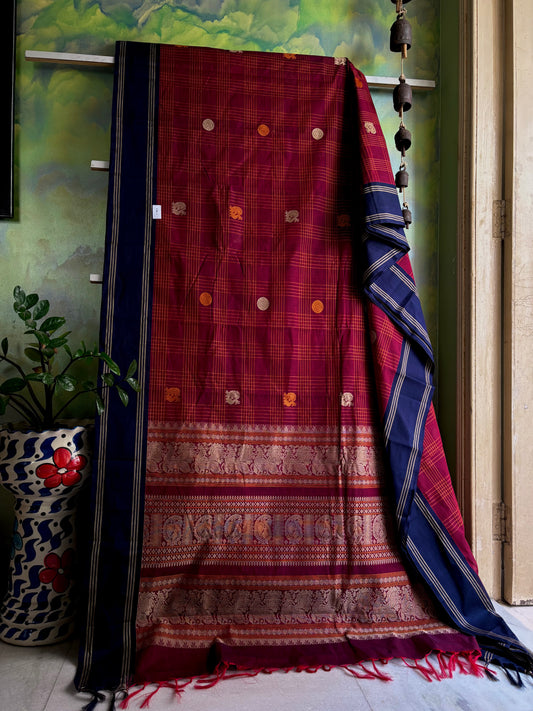 Handwoven Maroon Colour Kanchipuram Cotton Saree