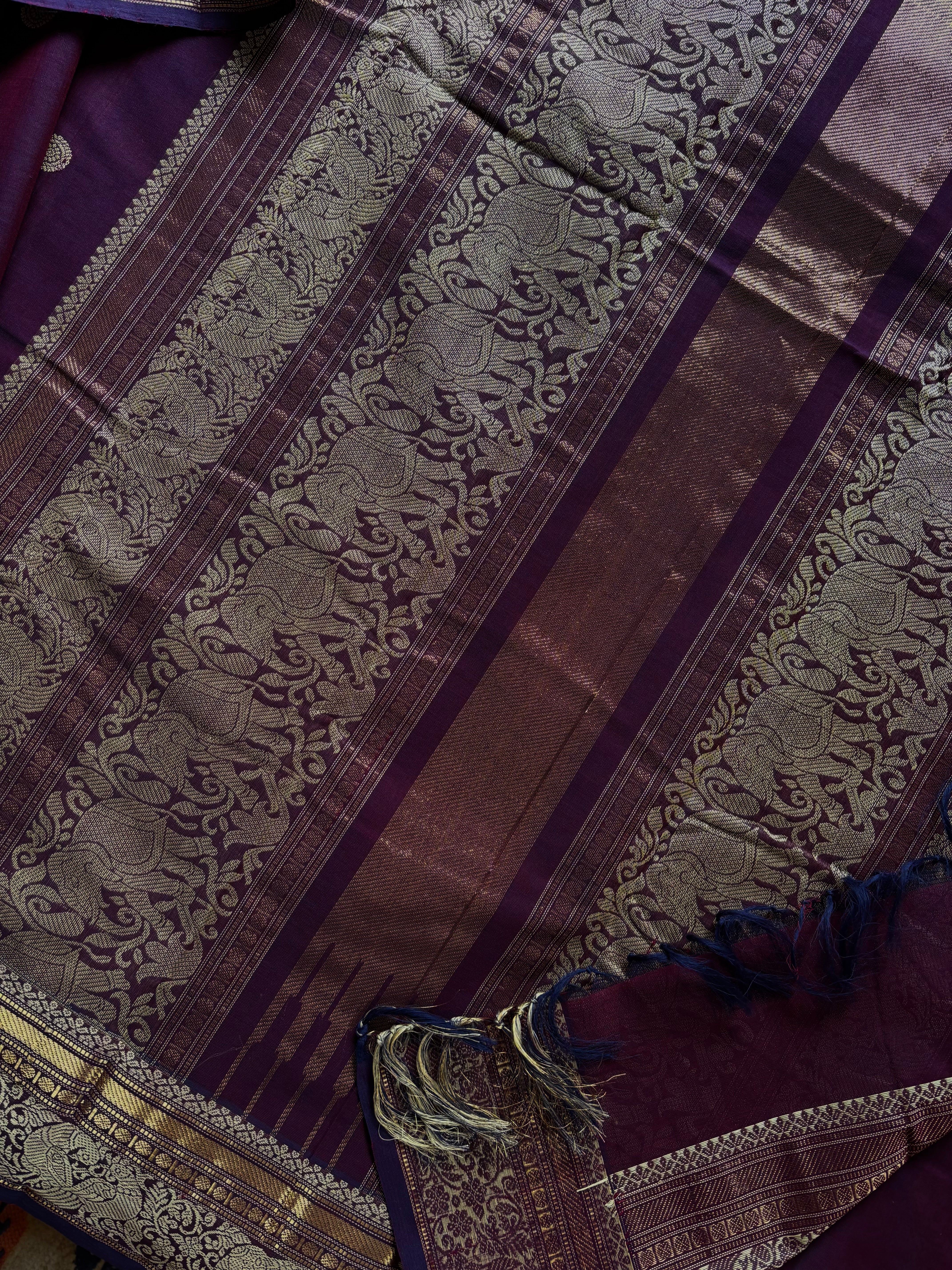 Handwoven Purple Colour Cotton Kanchipuram Saree