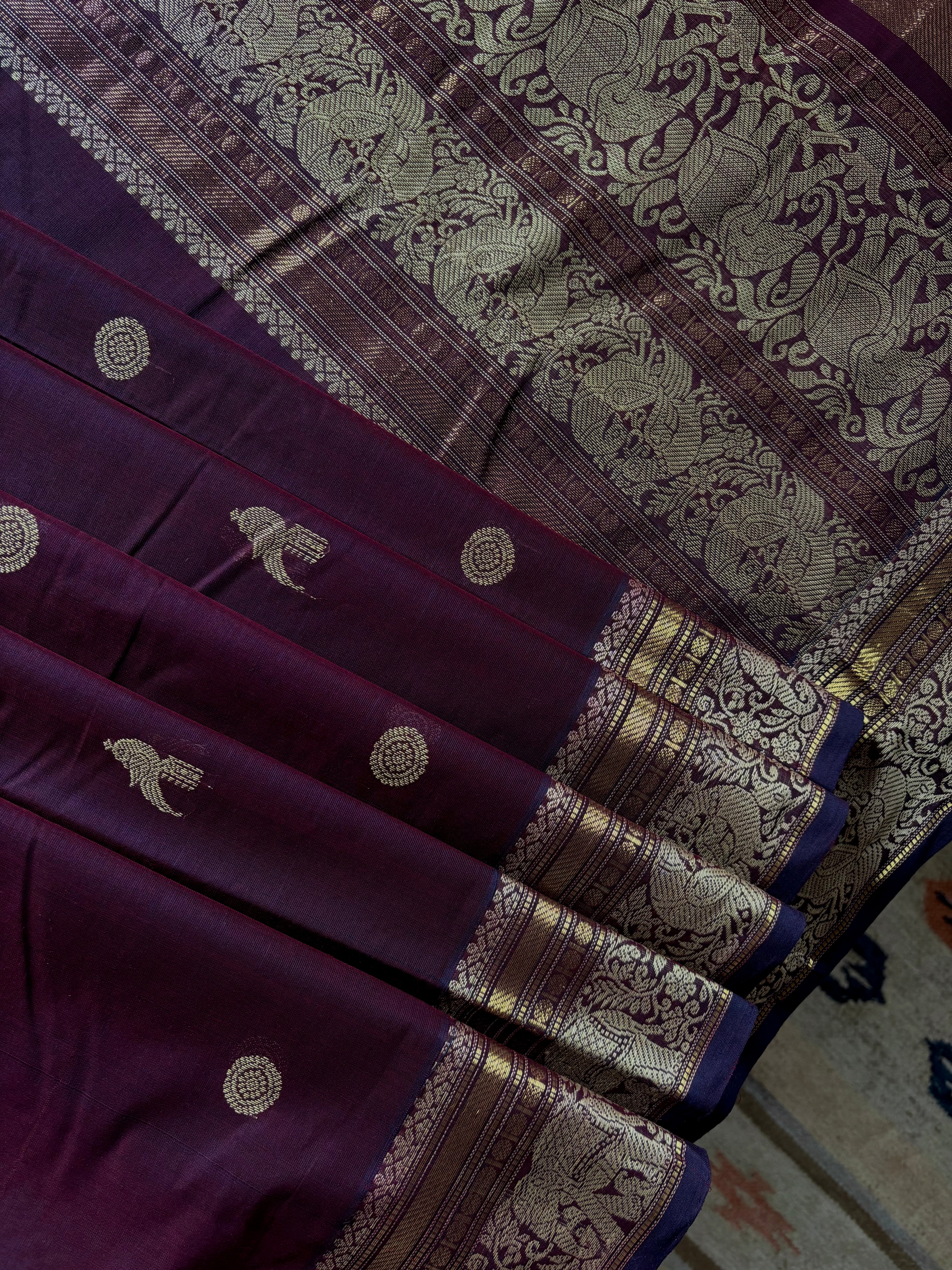 Handwoven Purple Colour Cotton Kanchipuram Saree