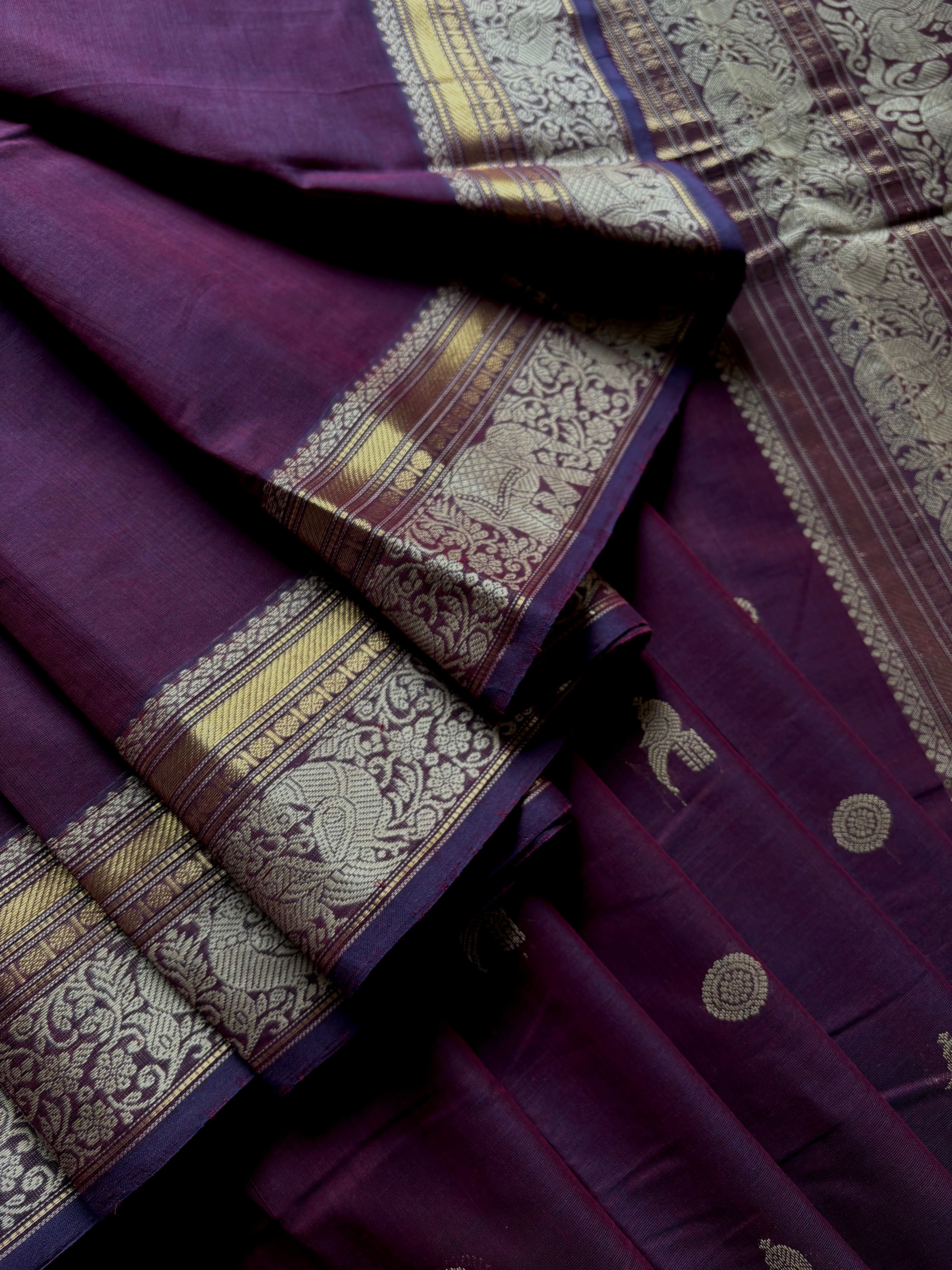 Handwoven Purple Colour Cotton Kanchipuram Saree