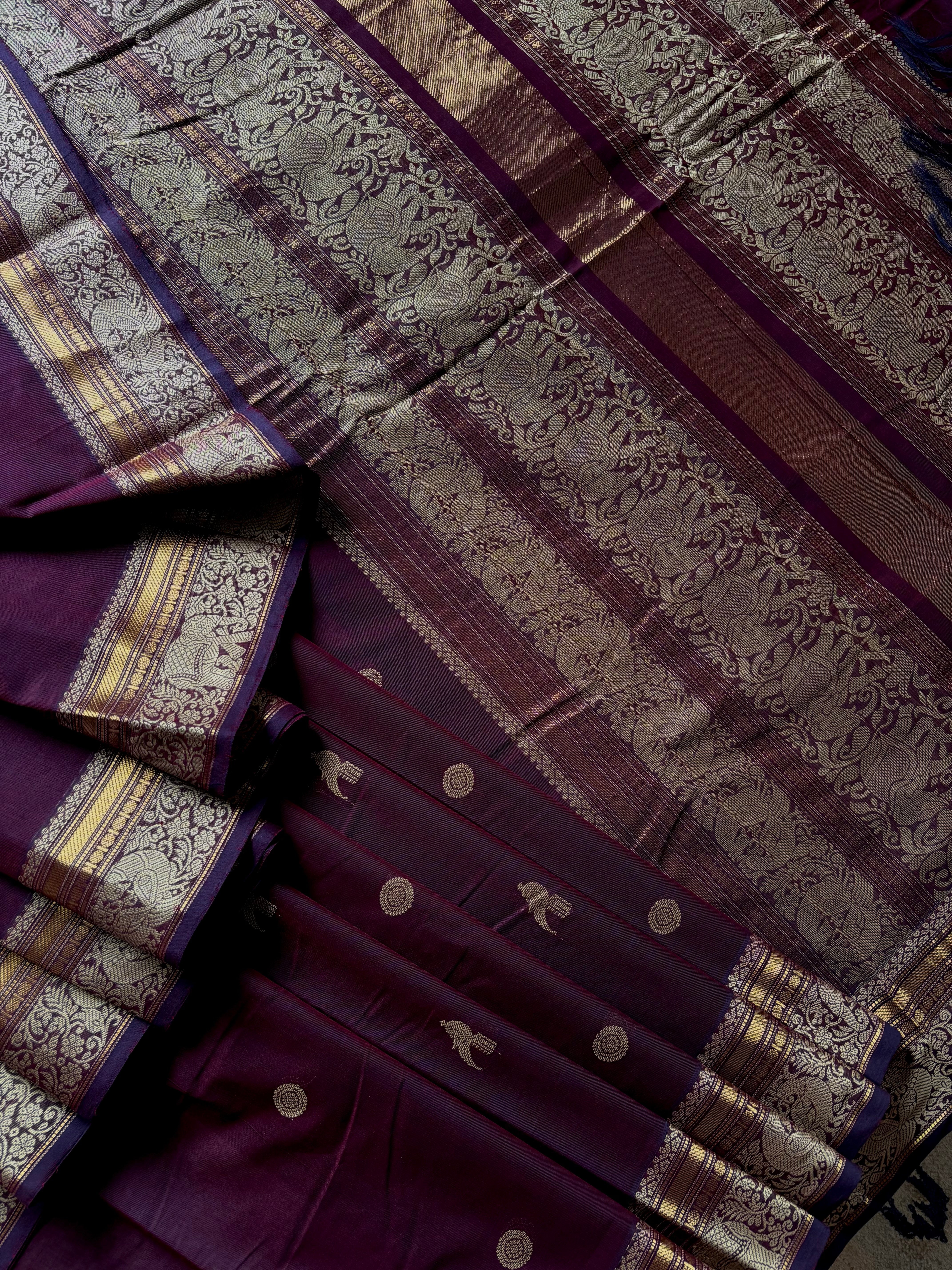 Handwoven Purple Colour Cotton Kanchipuram Saree