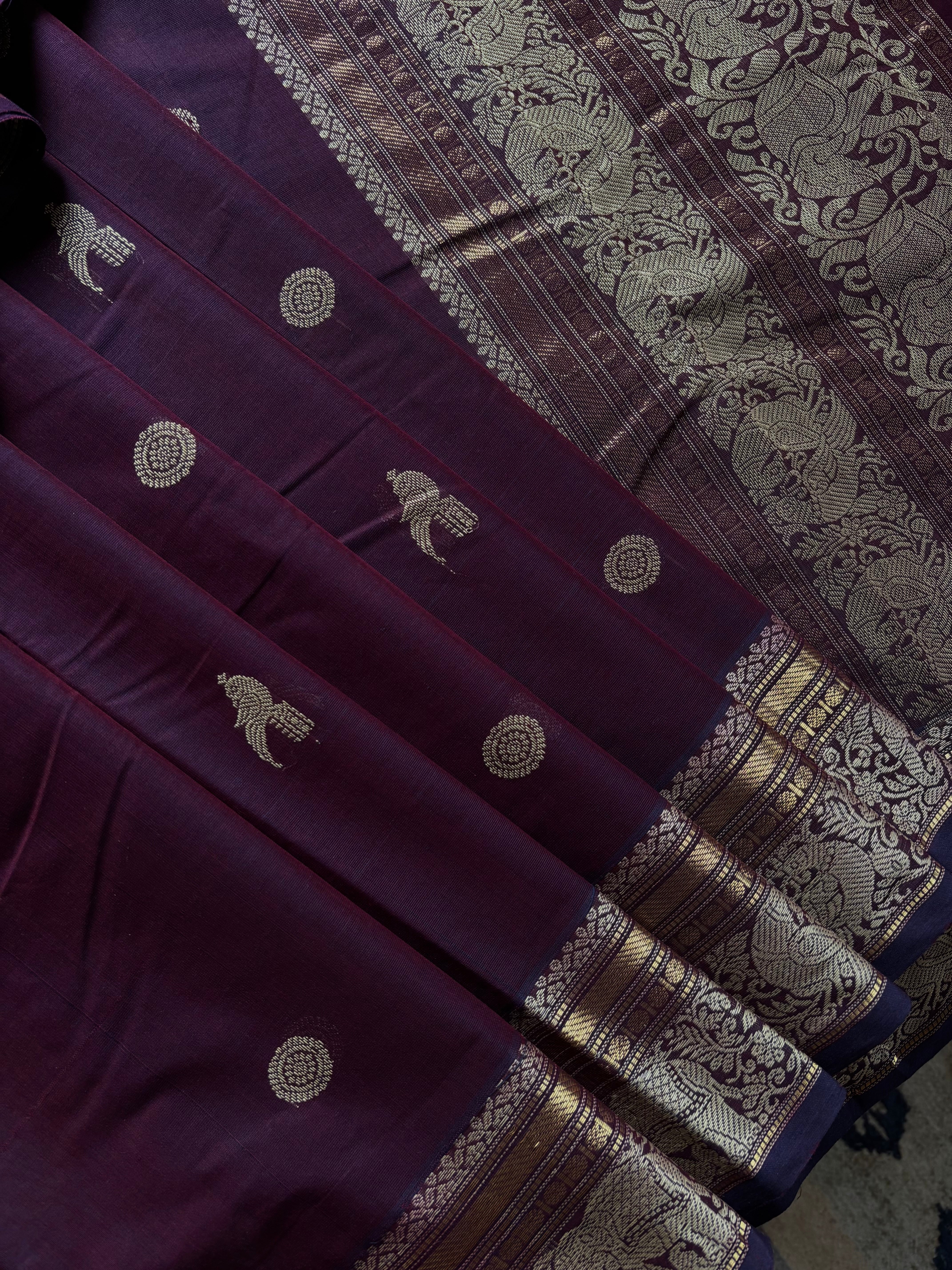 Handwoven Purple Colour Cotton Kanchipuram Saree