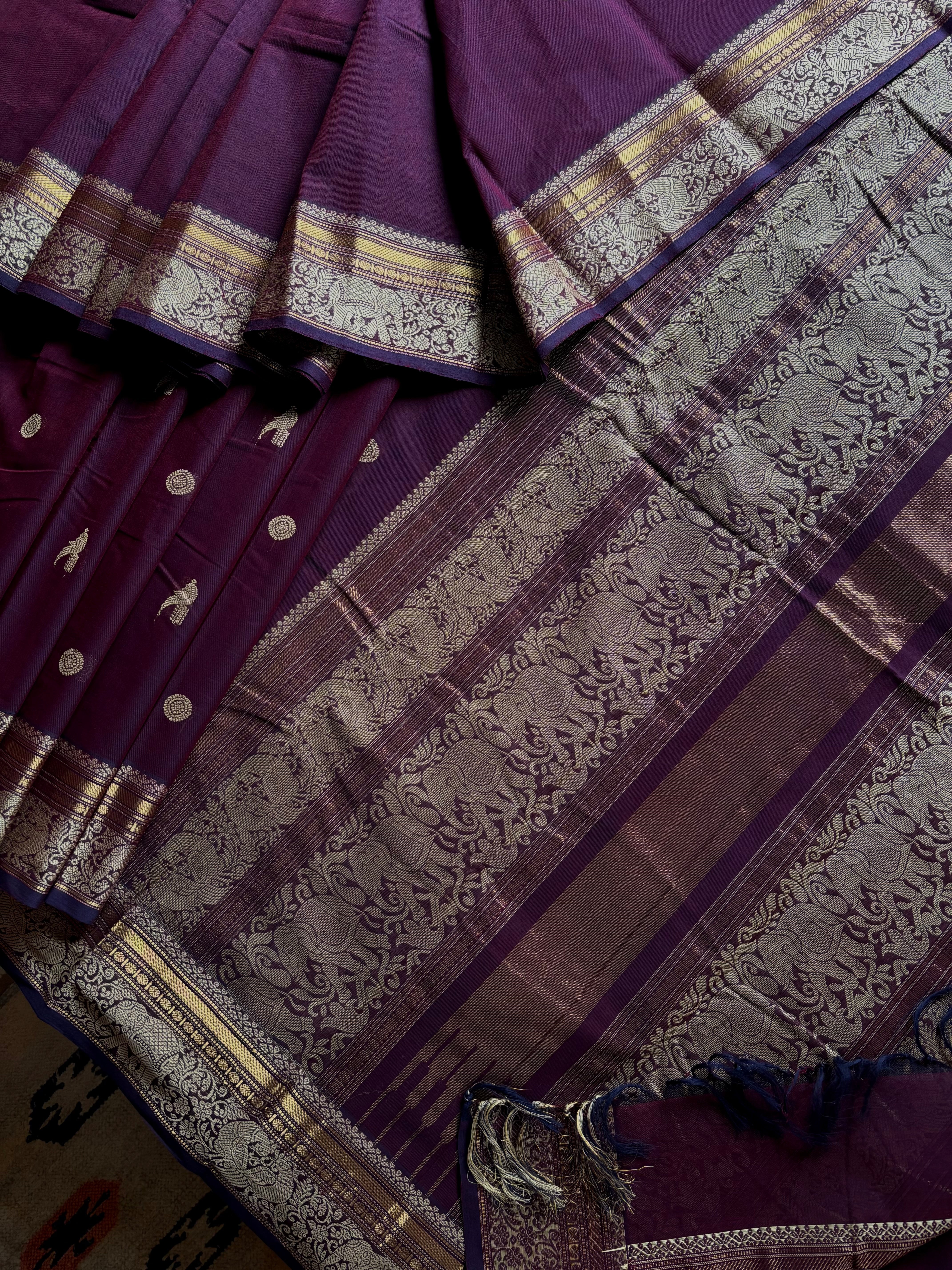Handwoven Purple Colour Cotton Kanchipuram Saree