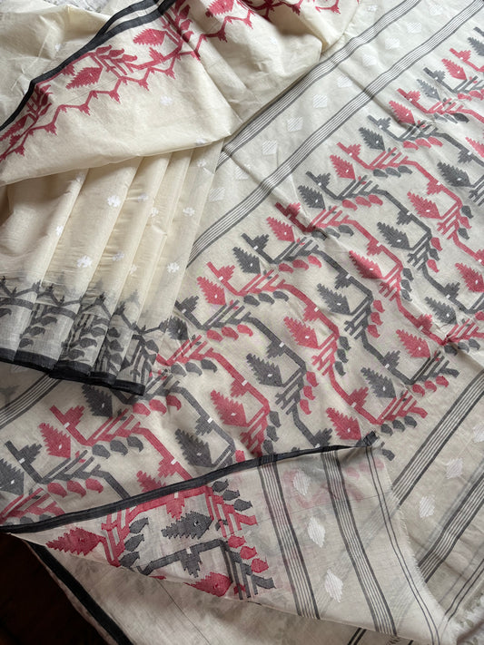 Handwoven Offwhite Cotton Jamdani Saree