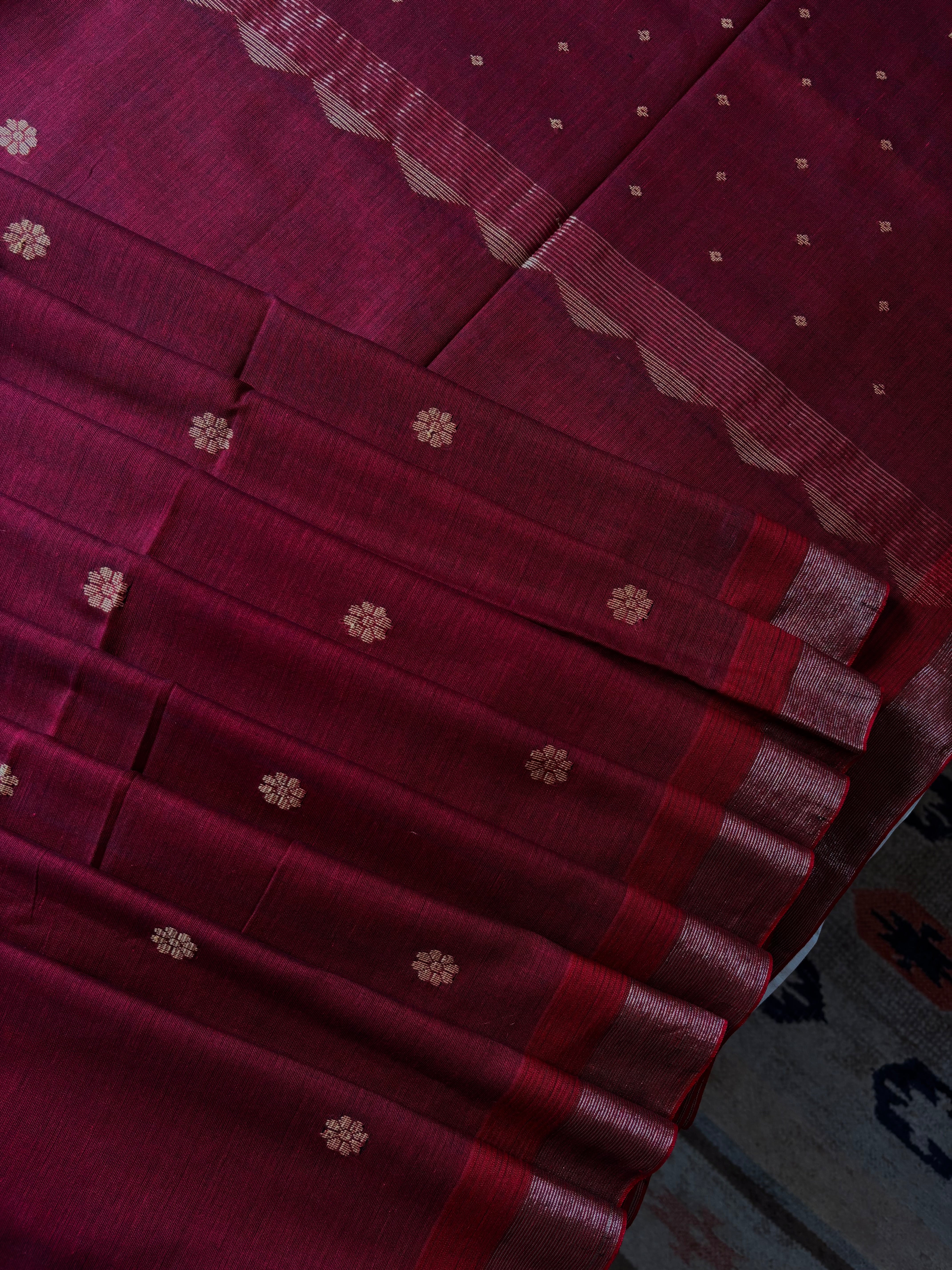 Handwoven Maroon Cotton Jamdani Saree