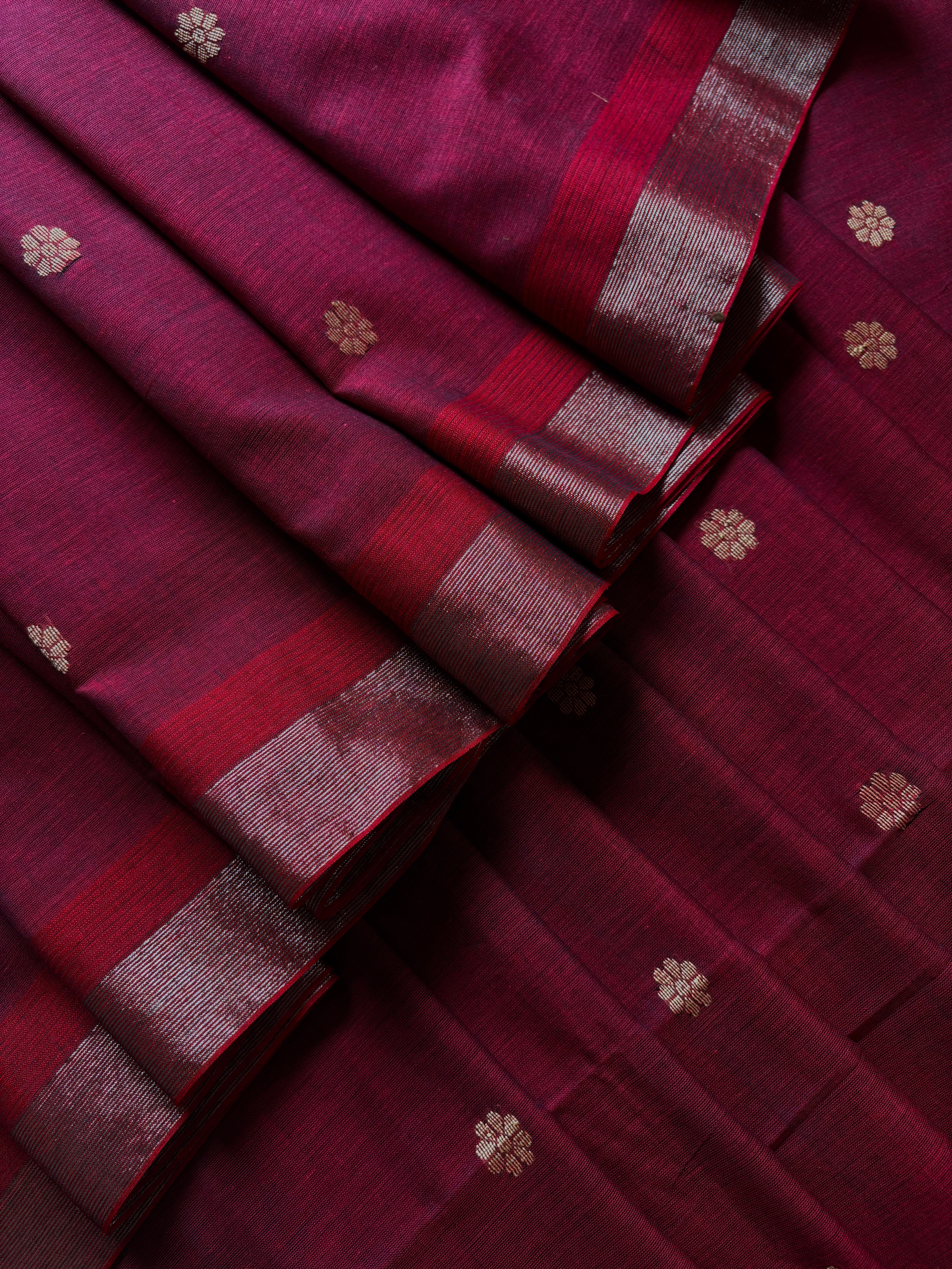 Handwoven Maroon Cotton Jamdani Saree