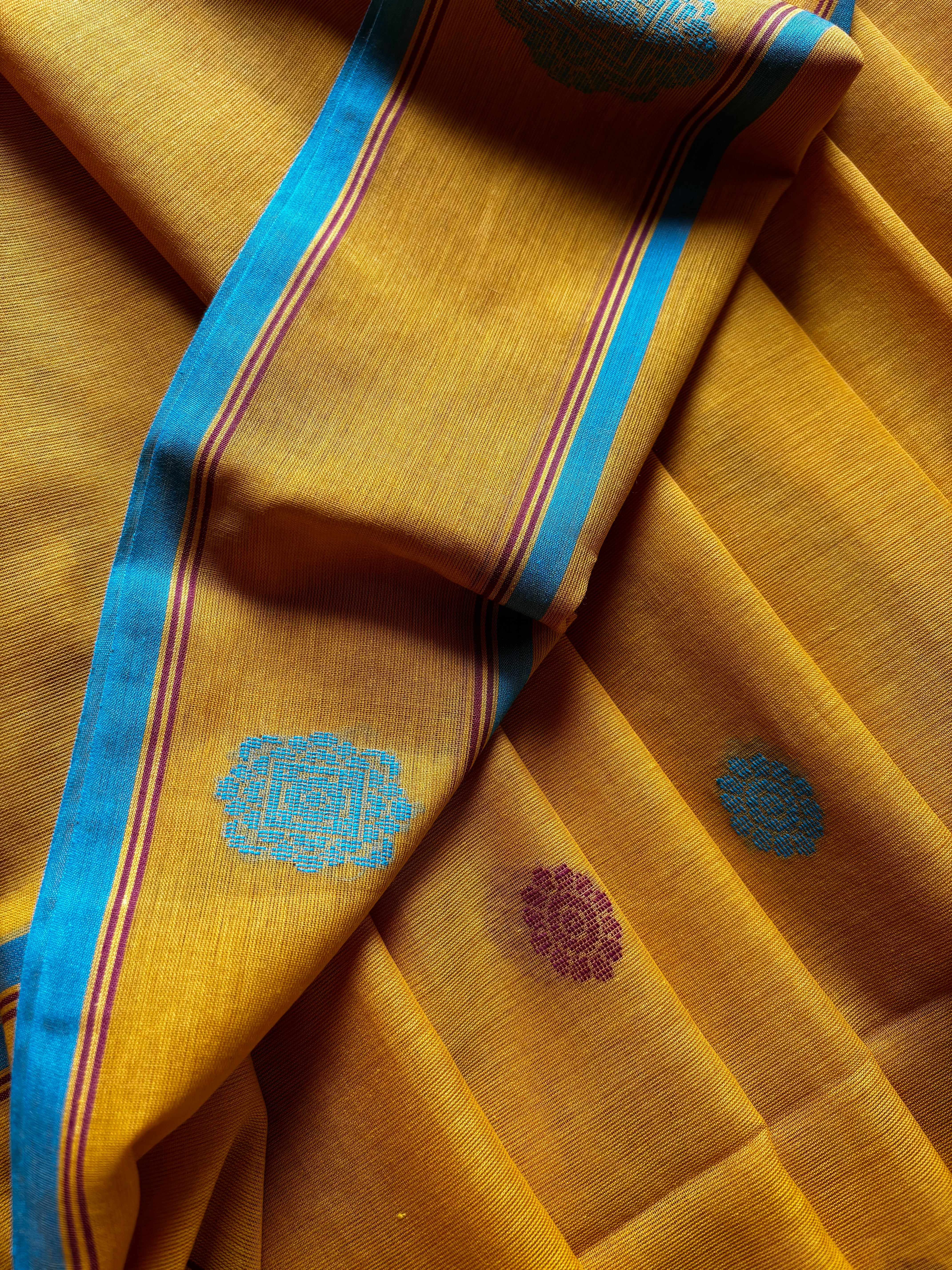 Handwoven Mustard Yellow Colour Cotton Jamdani Saree