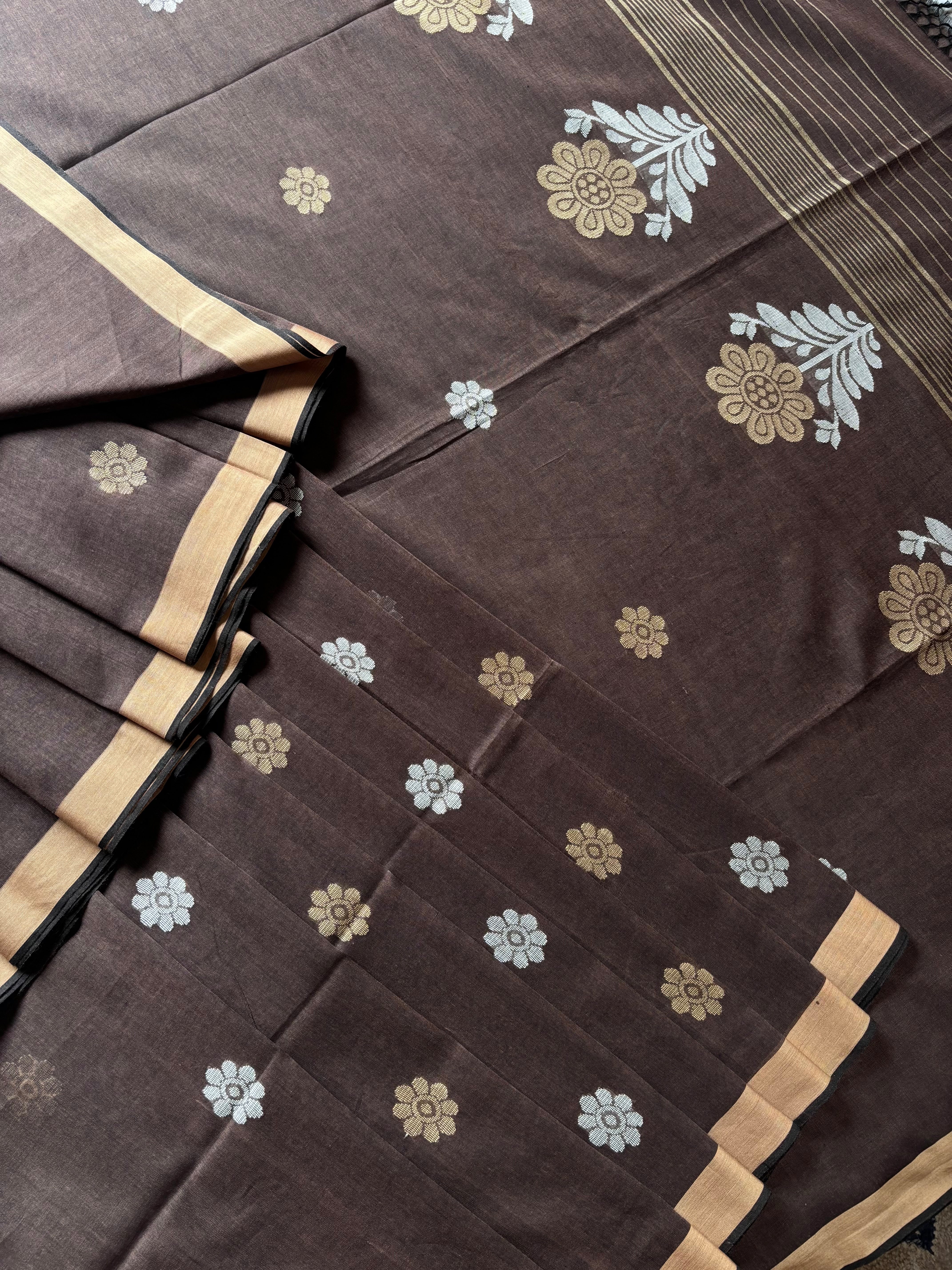 Handwoven Light Brown Cotton Jamdani Saree