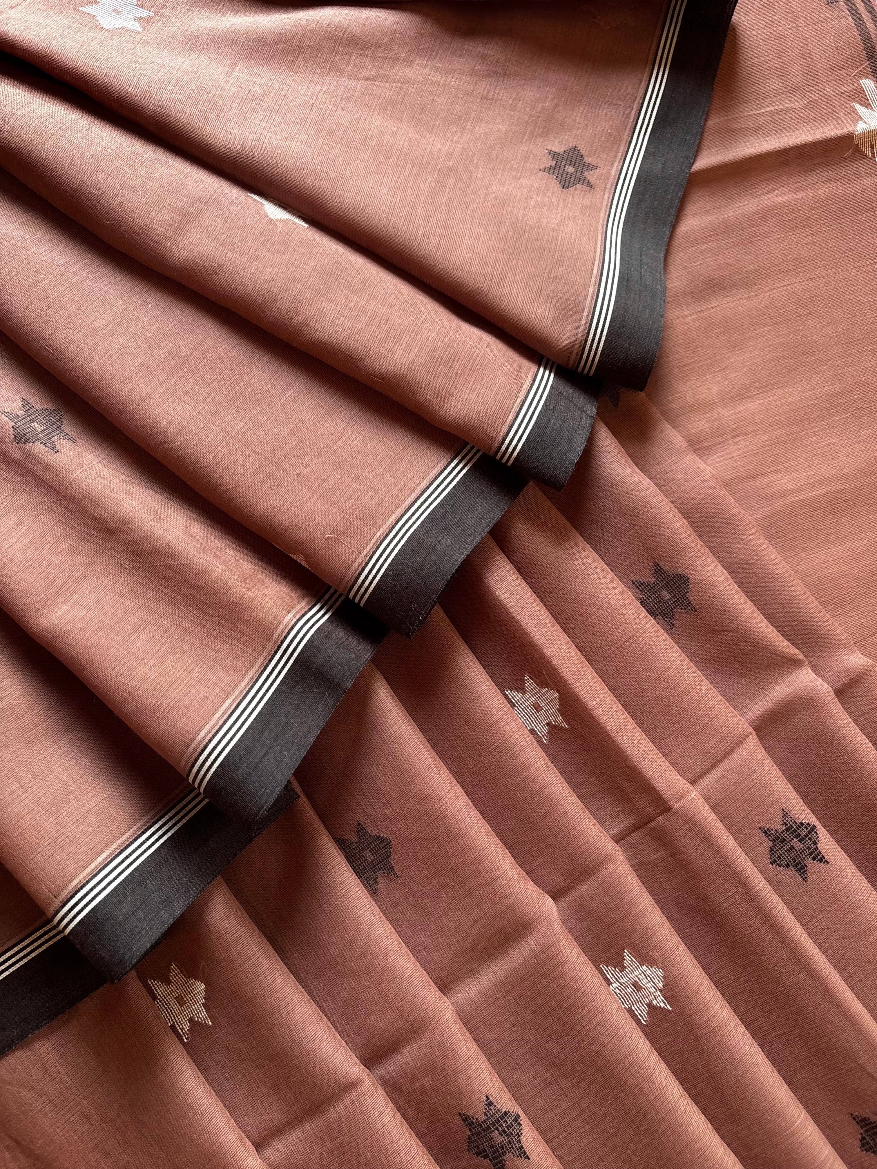 Handwoven Cinnamon Colour Cotton Jamdani Saree