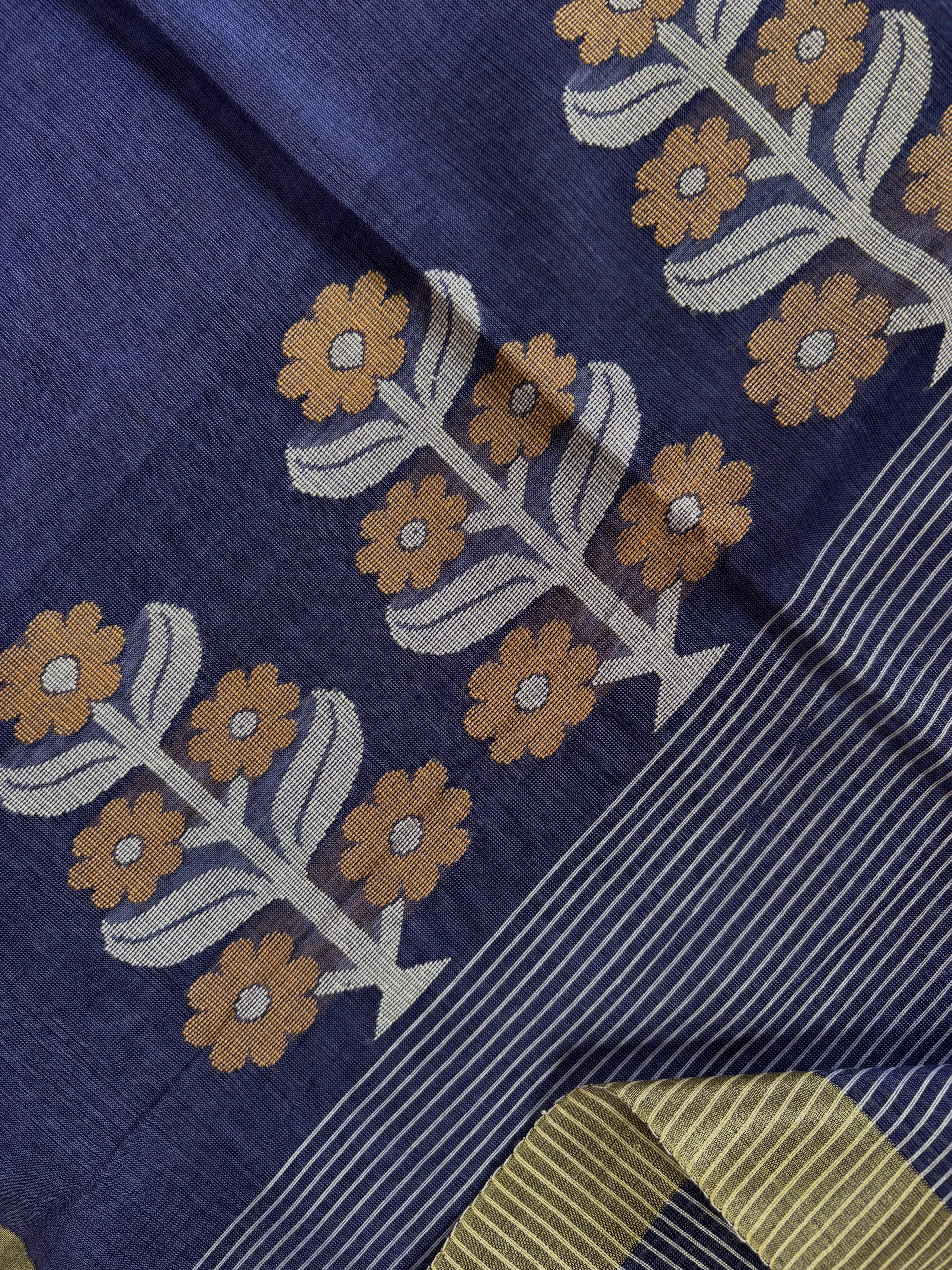 Handwoven Blue Lavender Dual Toned Cotton Jamdani Saree