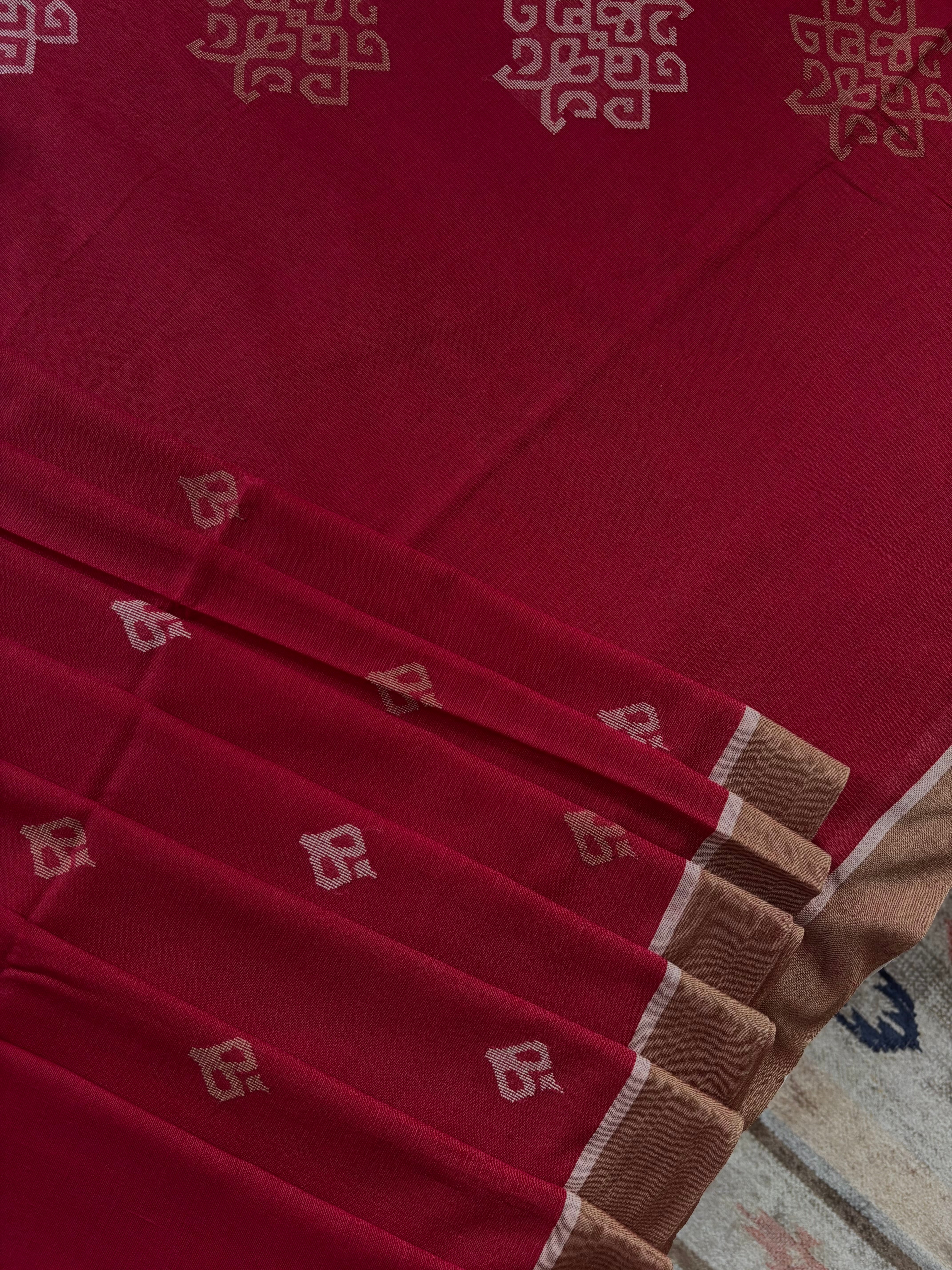 Handwoven Dark Sindur Red Jamdani Cotton Saree