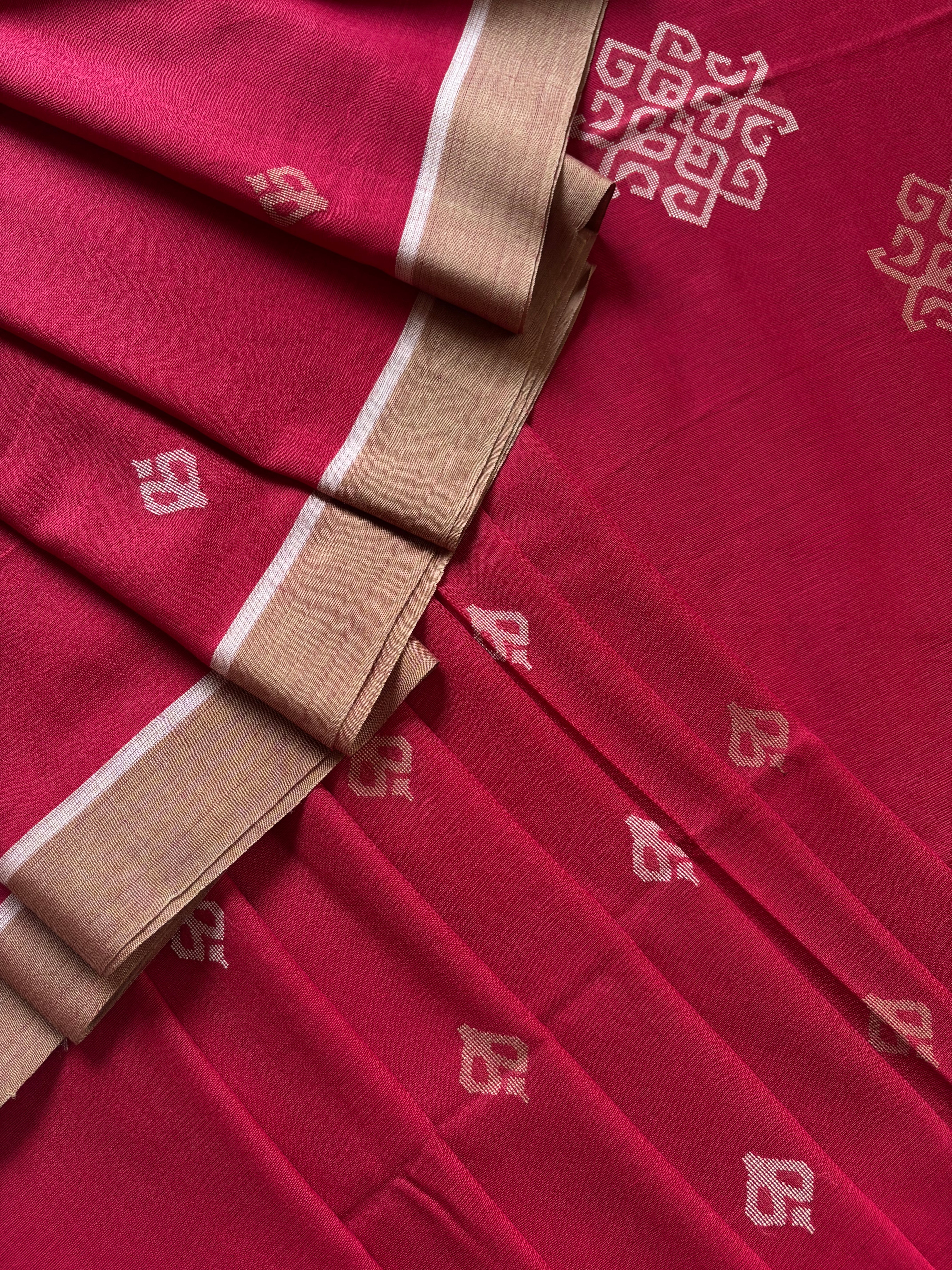Handwoven Dark Sindur Red Jamdani Cotton Saree