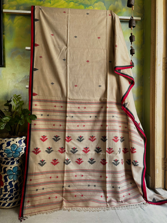 Handwoven Beige Colour Cotton Jamdani Saree