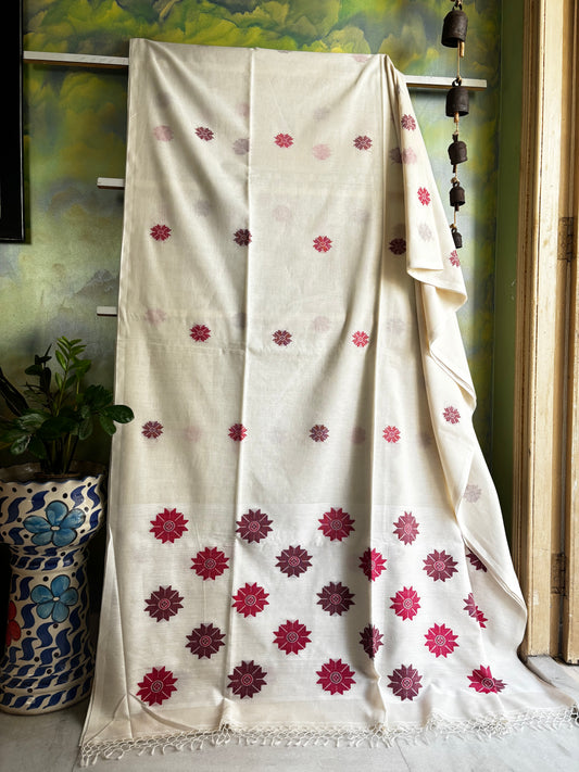 Handwoven Ivory Colour Cotton Jamdani Saree