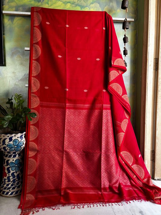 Handwoven Red Colour Phulia Cotton Saree