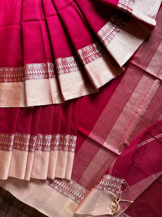 Handwoven Dark Red Colour Phulia Cotton Saree