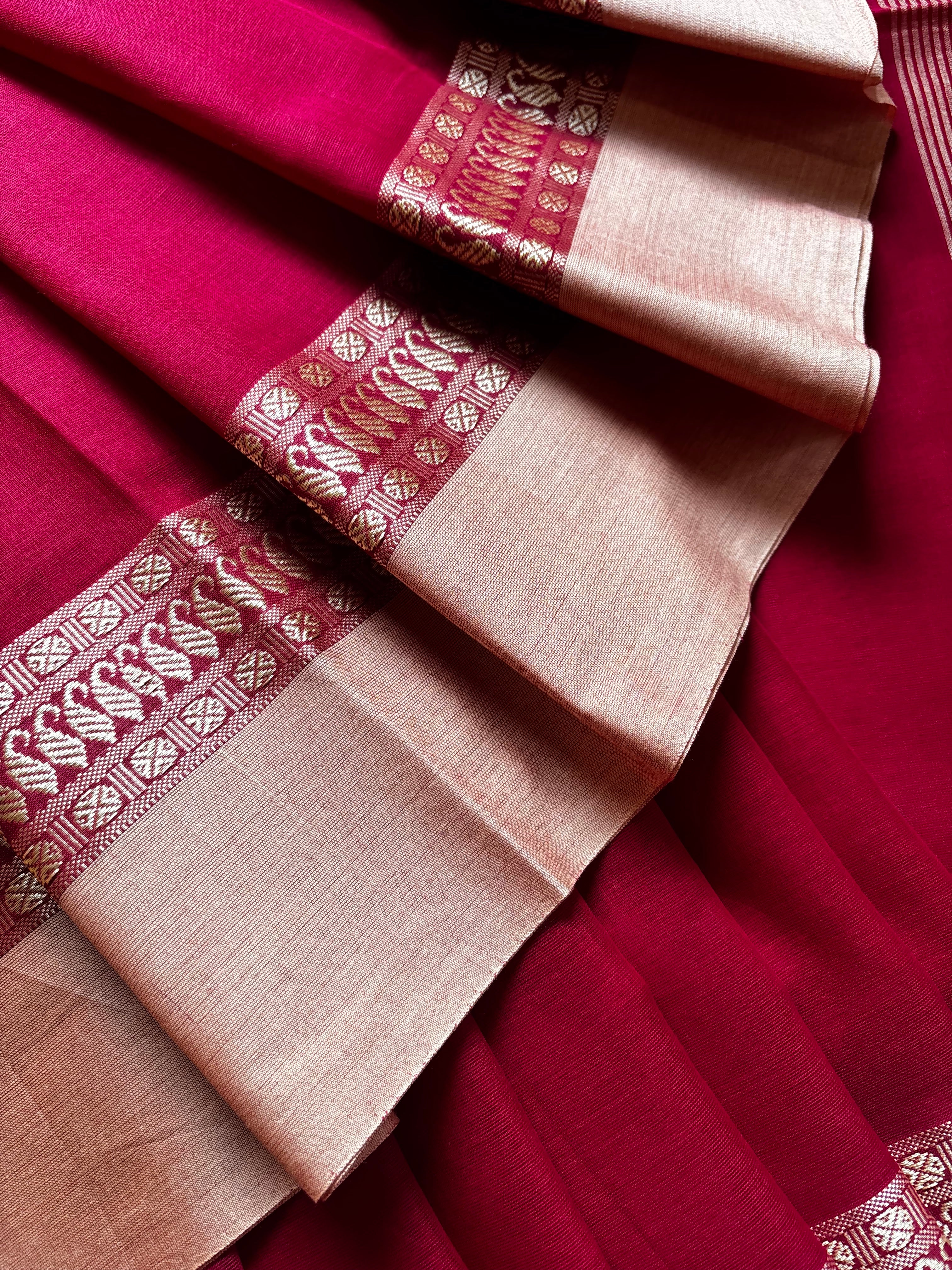 Handwoven Dark Red Colour Phulia Cotton Saree