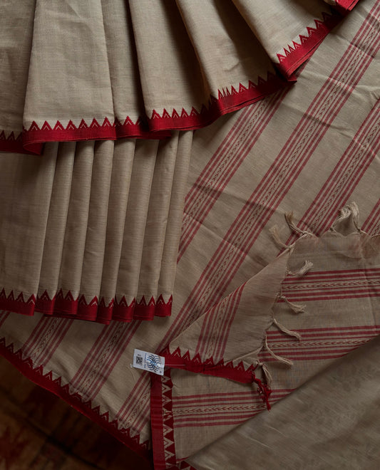 Handwoven Chandan Colour Begampuri Cotton Saree