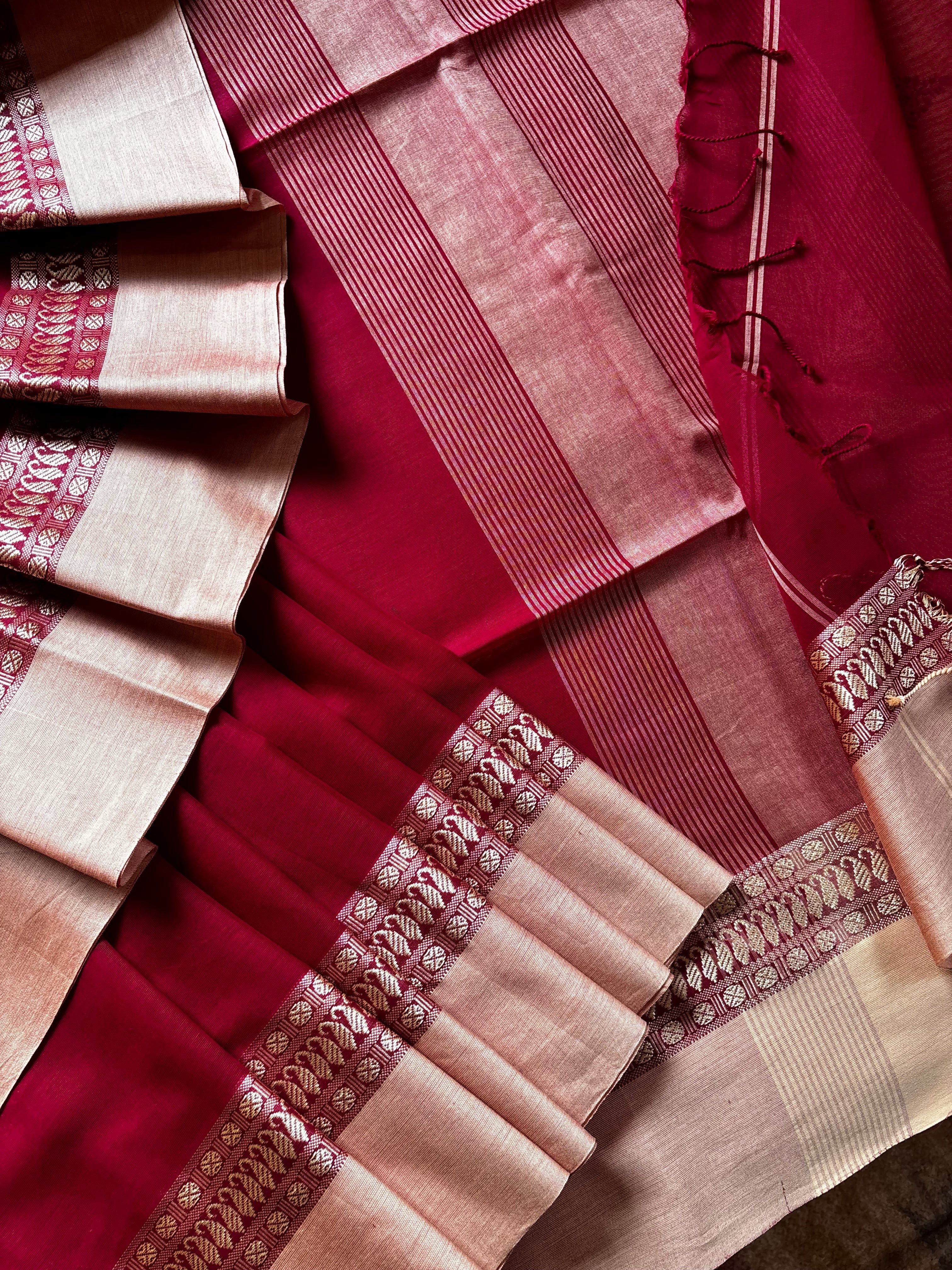 Handwoven Dark Red Colour Phulia Cotton Saree