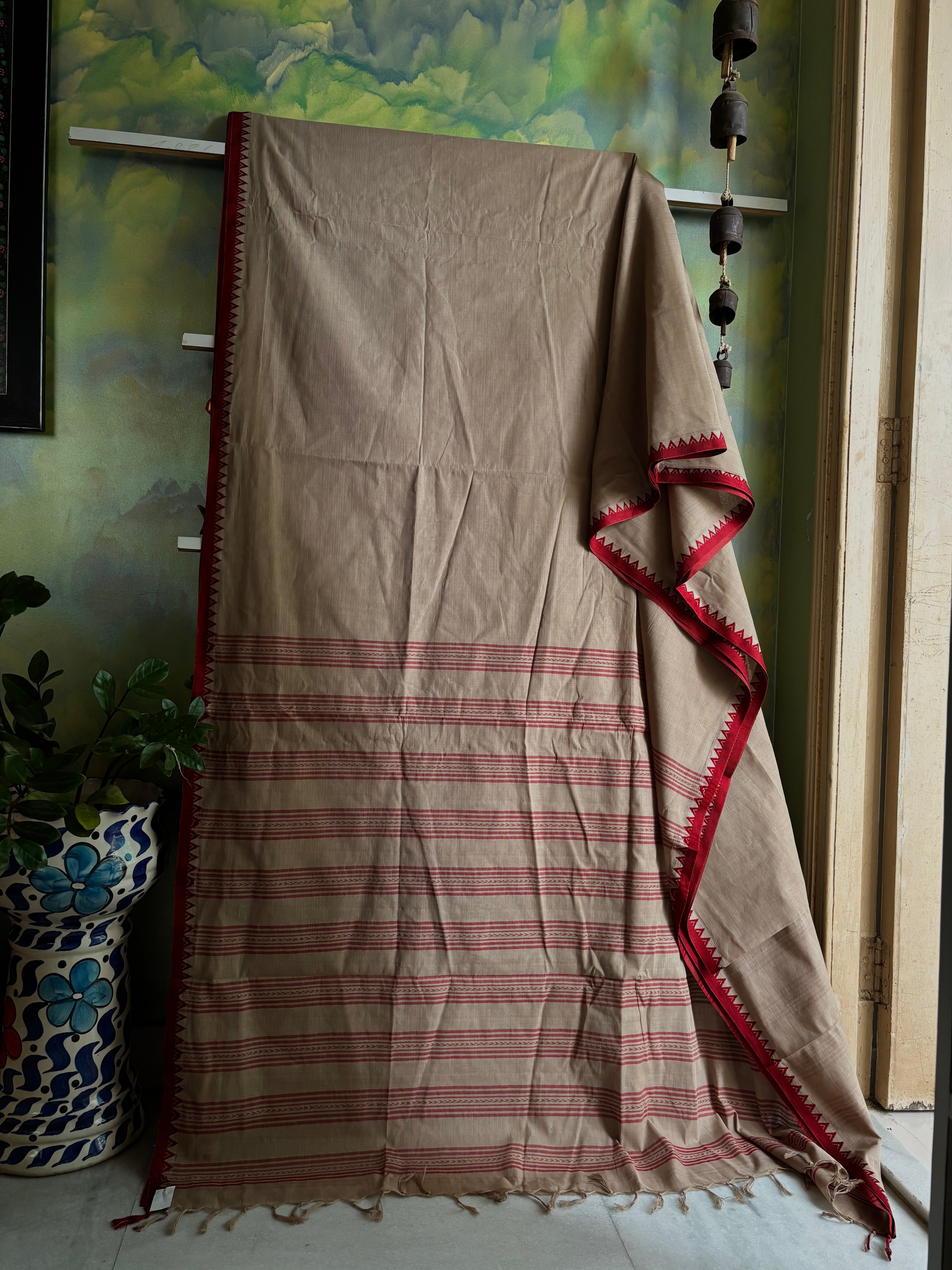 Handwoven Chandan Colour Begampuri Cotton Saree
