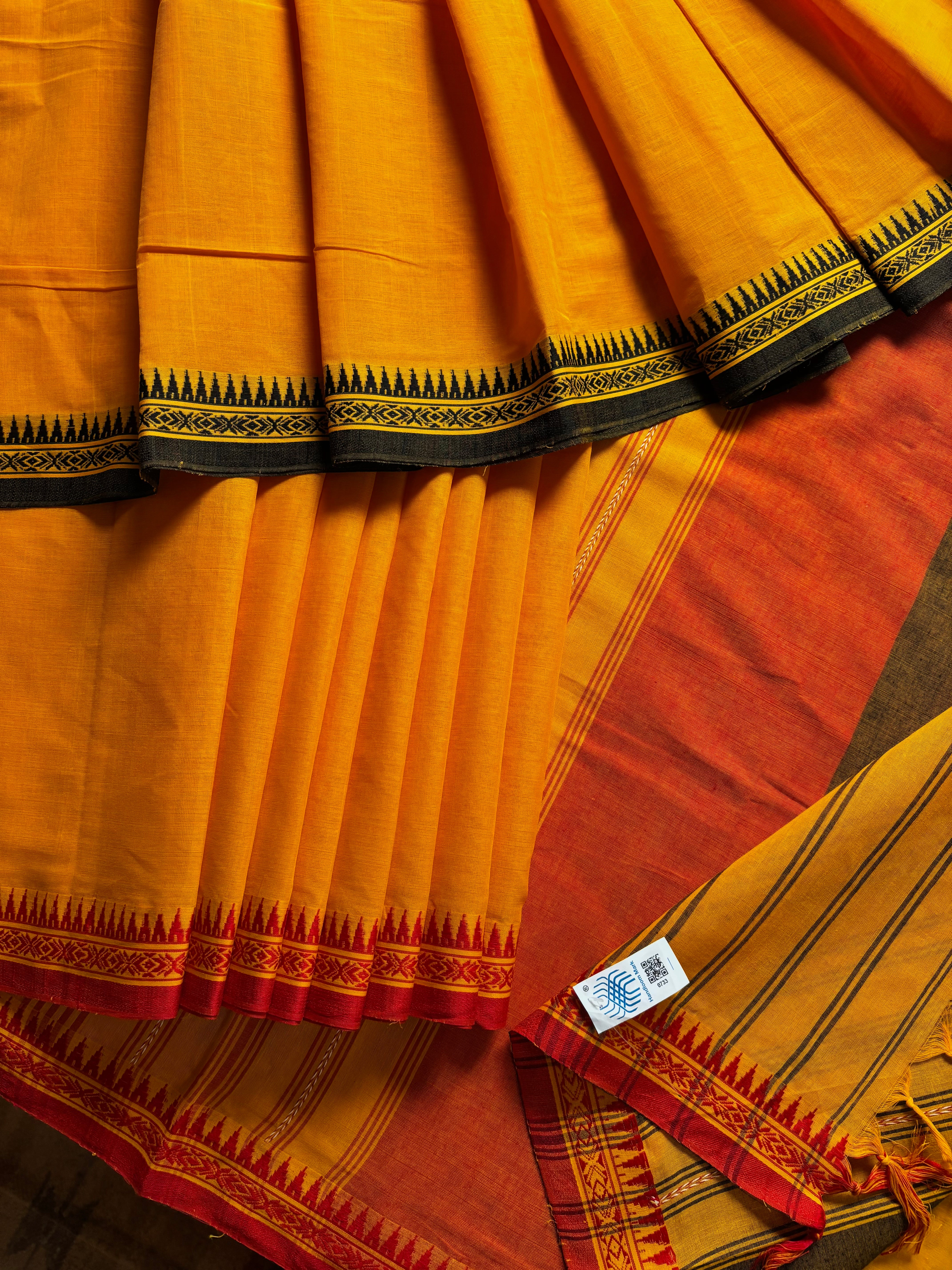 Handwoven Yellow Red/Black Ganga Yamuna Begampuri Cotton