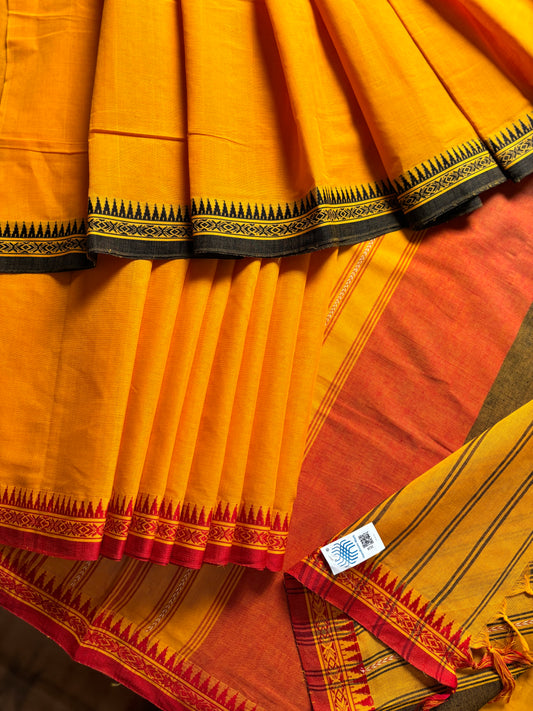 Handwoven Yellow Red/Black Ganga Yamuna Begampuri Cotton