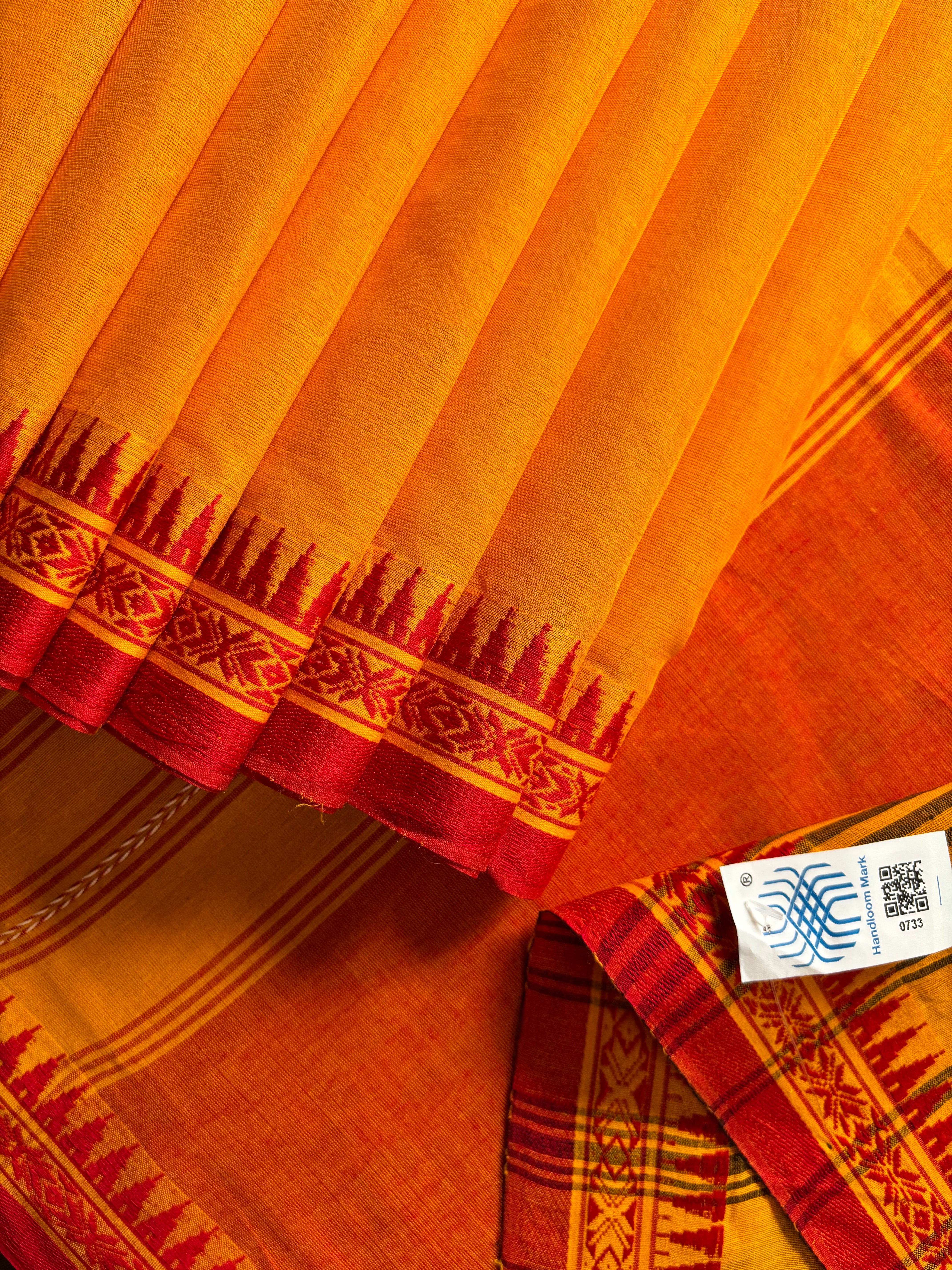 Handwoven Yellow Red/Black Ganga Yamuna Begampuri Cotton