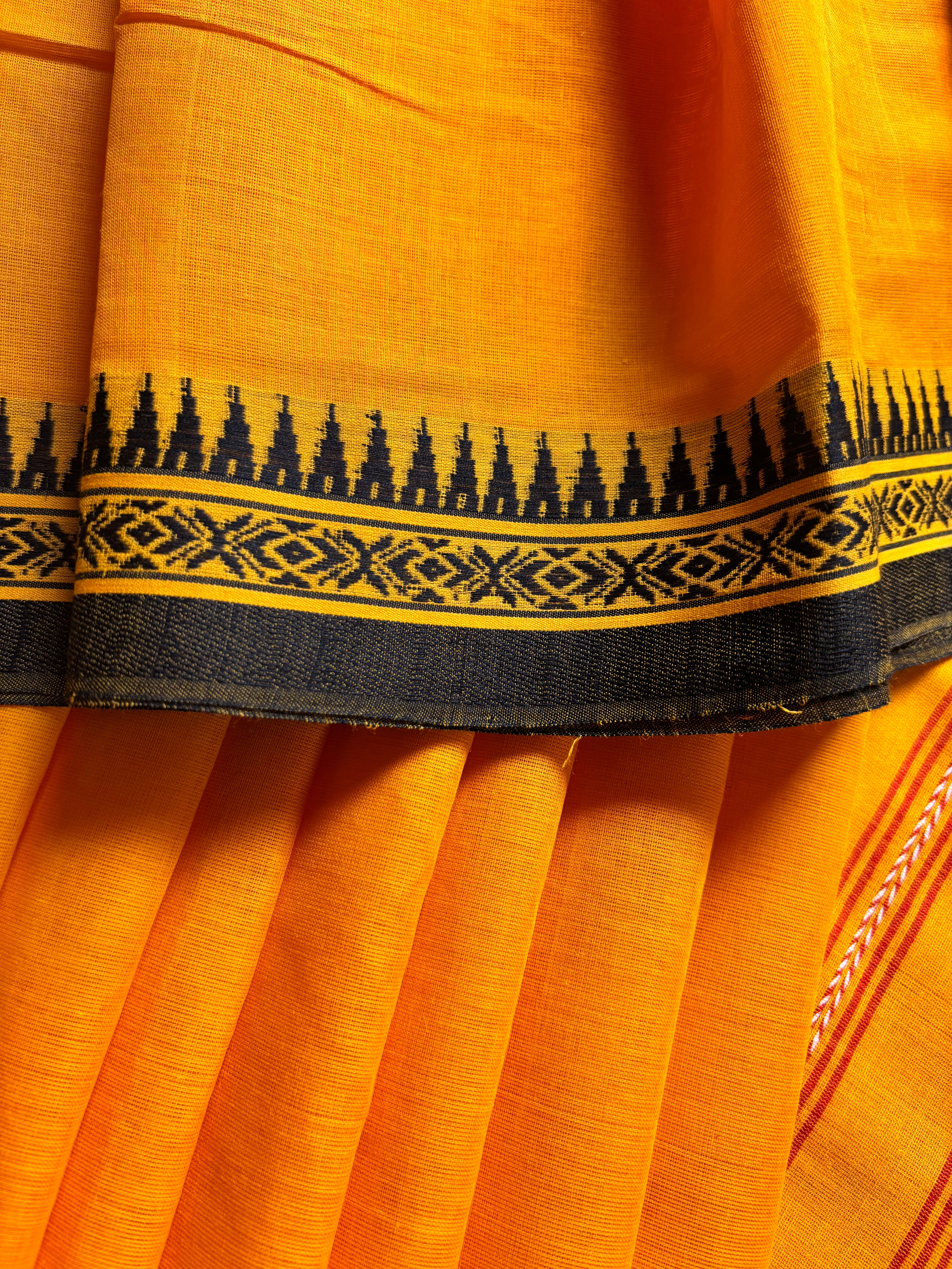 Handwoven Yellow Red/Black Ganga Yamuna Begampuri Cotton