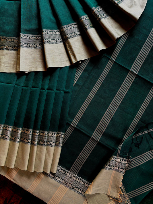 Handwoven Dark Green Colour Phulia Cotton Saree