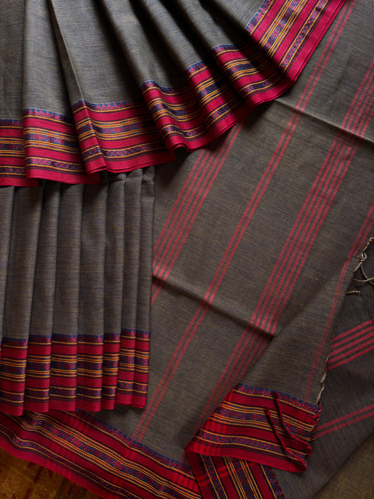 Handwoven Grey Colour Phulia Cotton Saree