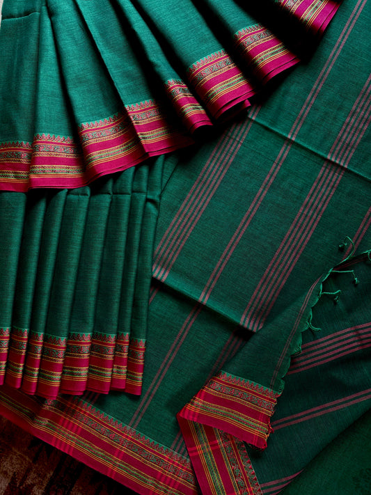 Handwoven Green Colour Phulia Cotton Saree