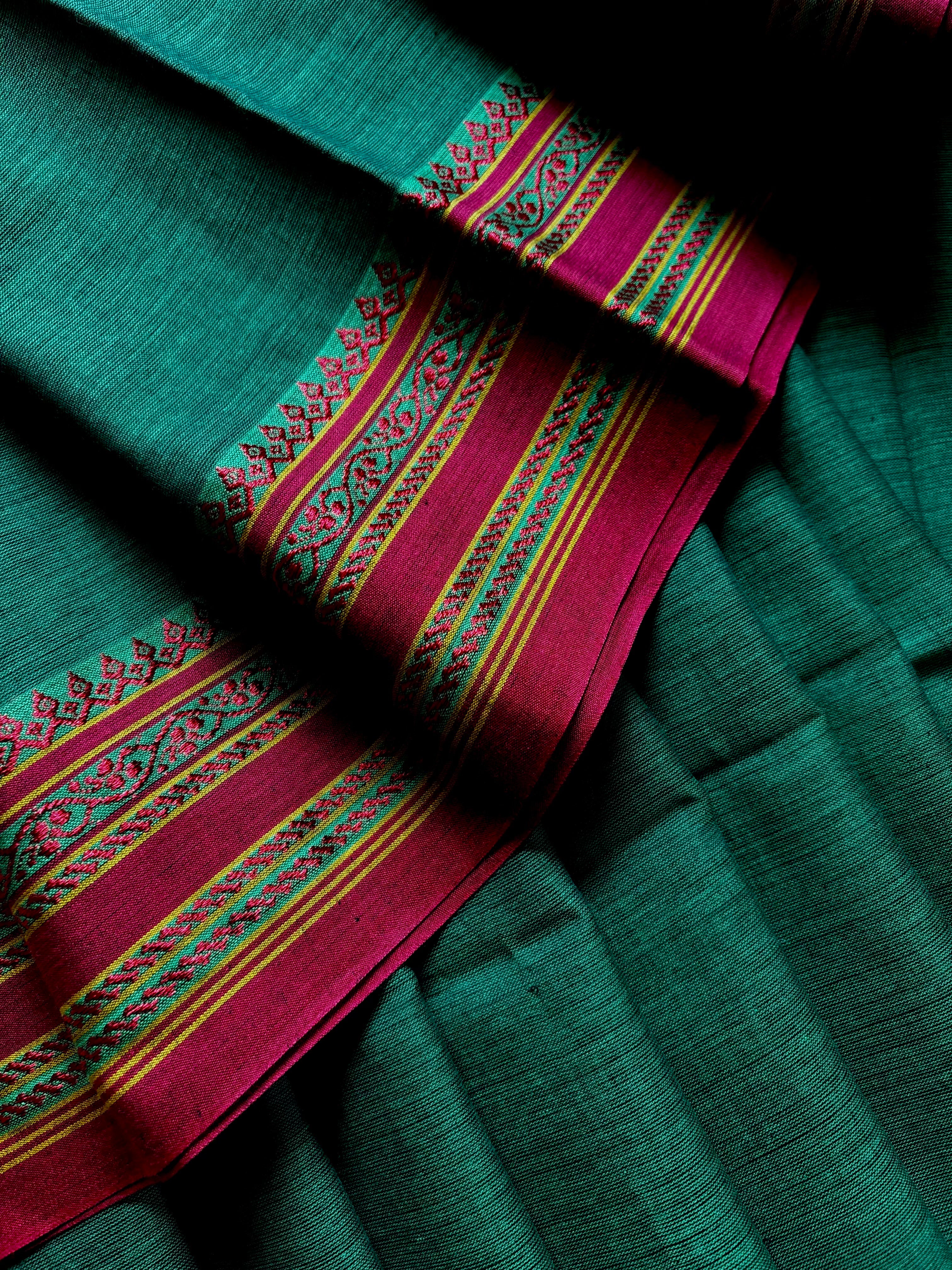 Handwoven Green Colour Phulia Cotton Saree