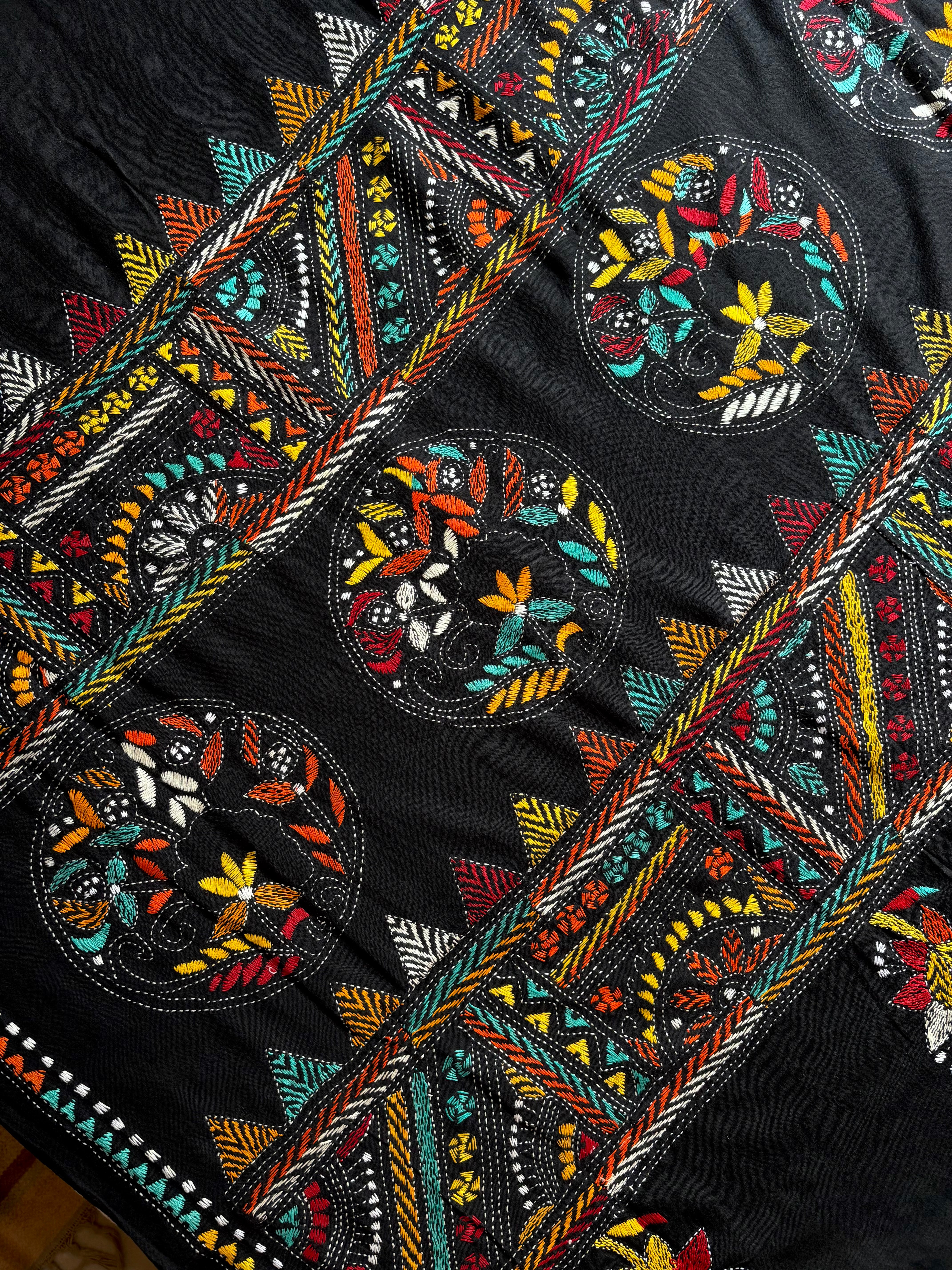 Handmade Black Colour Cotton Kantha Saree