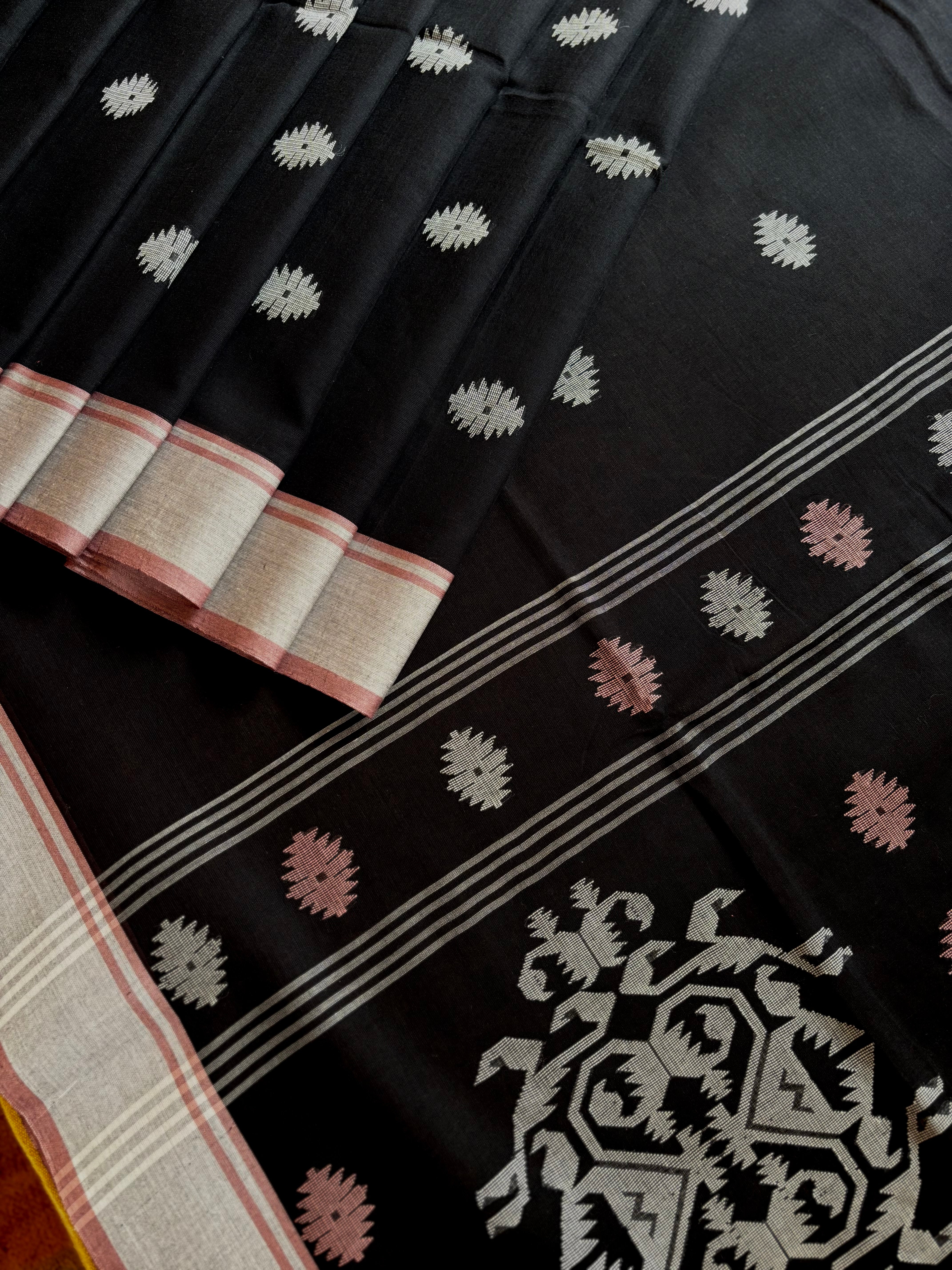 Handwoven Black Colour Cotton Jamdani Saree