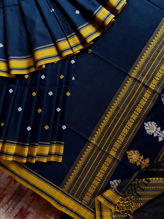 Handwoven Black Colour Phulia Cotton Saree
