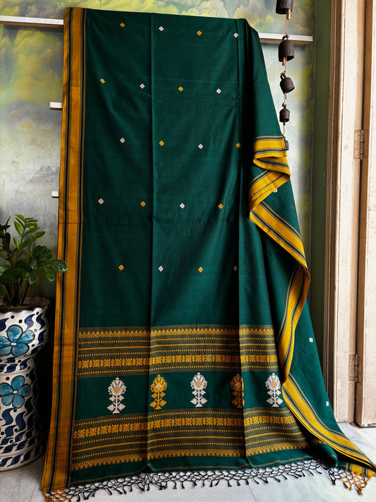 Handwoven Green Colour Phulia Cotton Saree
