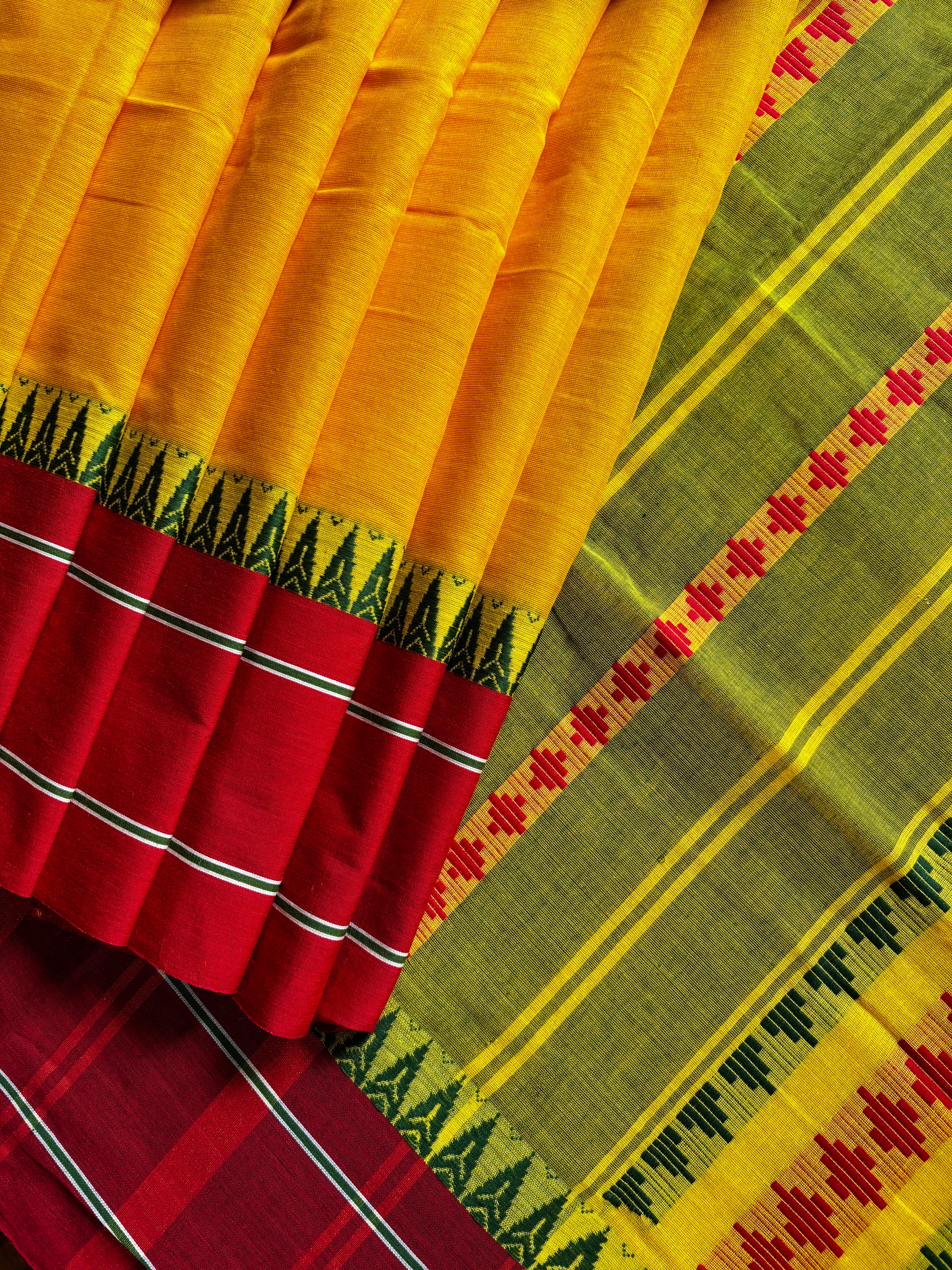 Handwoven Mango Yellow Colour Begampuri Cotton Saree