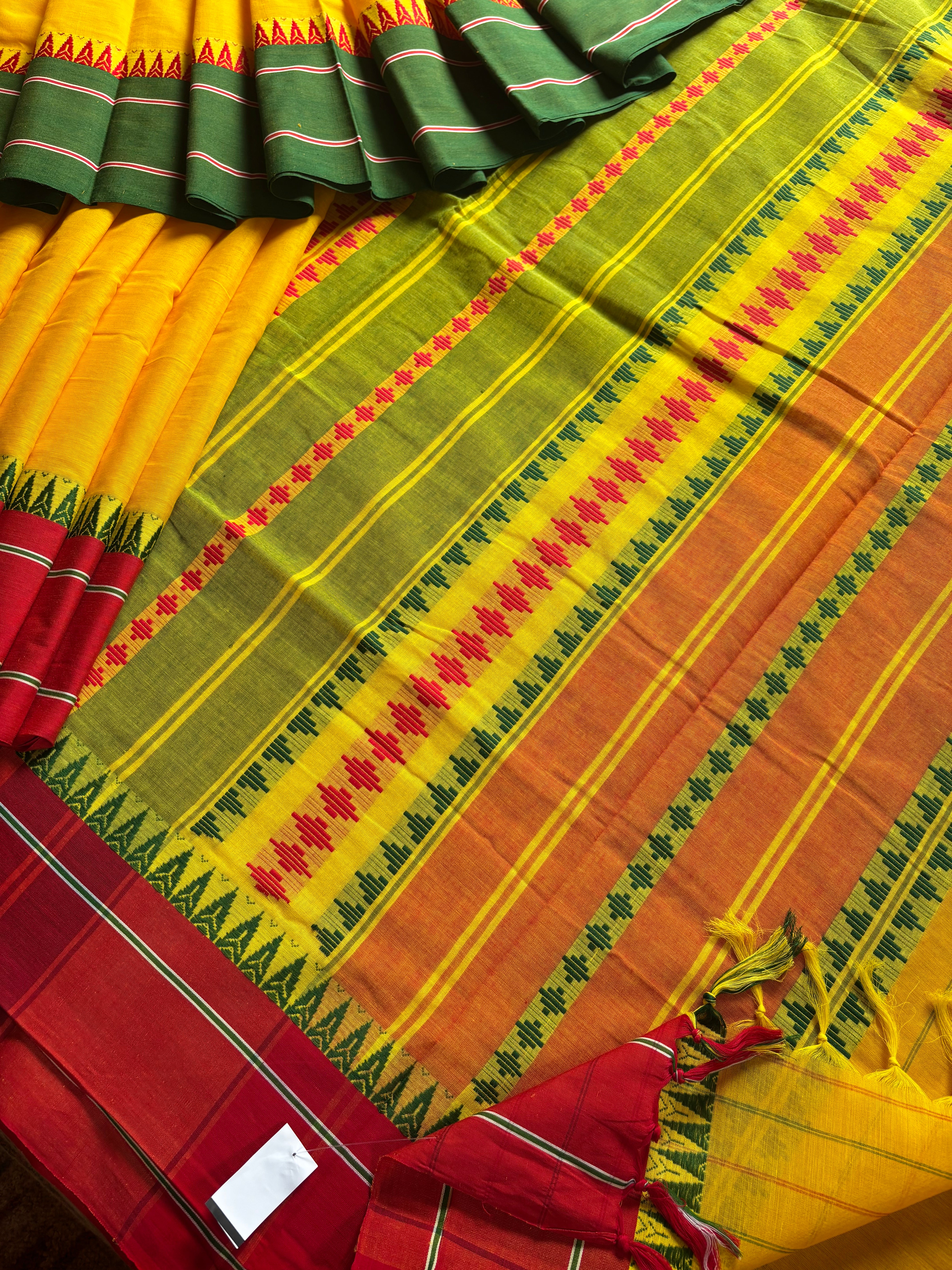 Handwoven Mango Yellow Colour Begampuri Cotton Saree