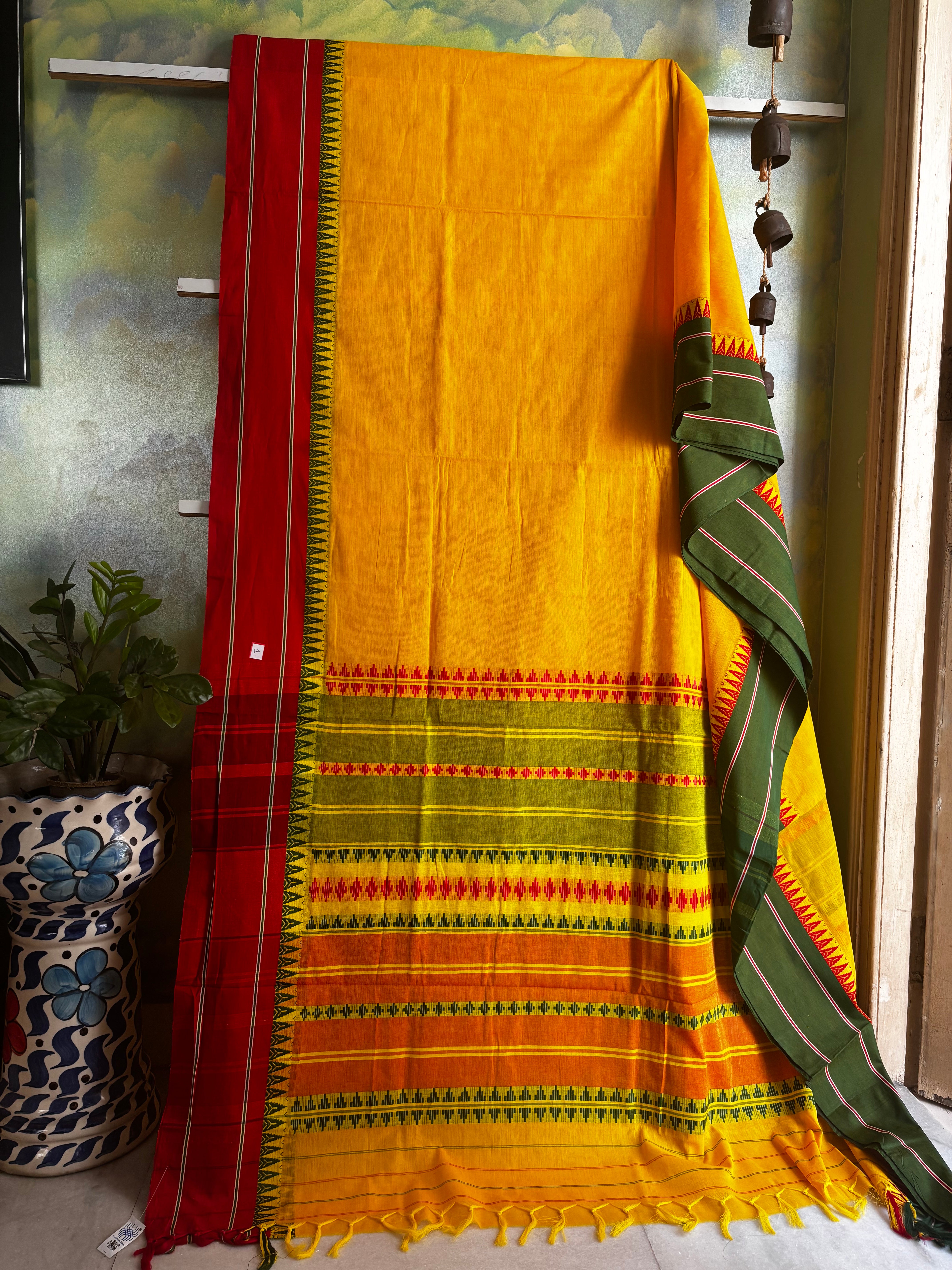 Handwoven Mango Yellow Colour Begampuri Cotton Saree