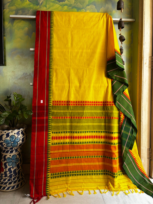 Handwoven Lemon Yellow Colour Begampuri Cotton Saree