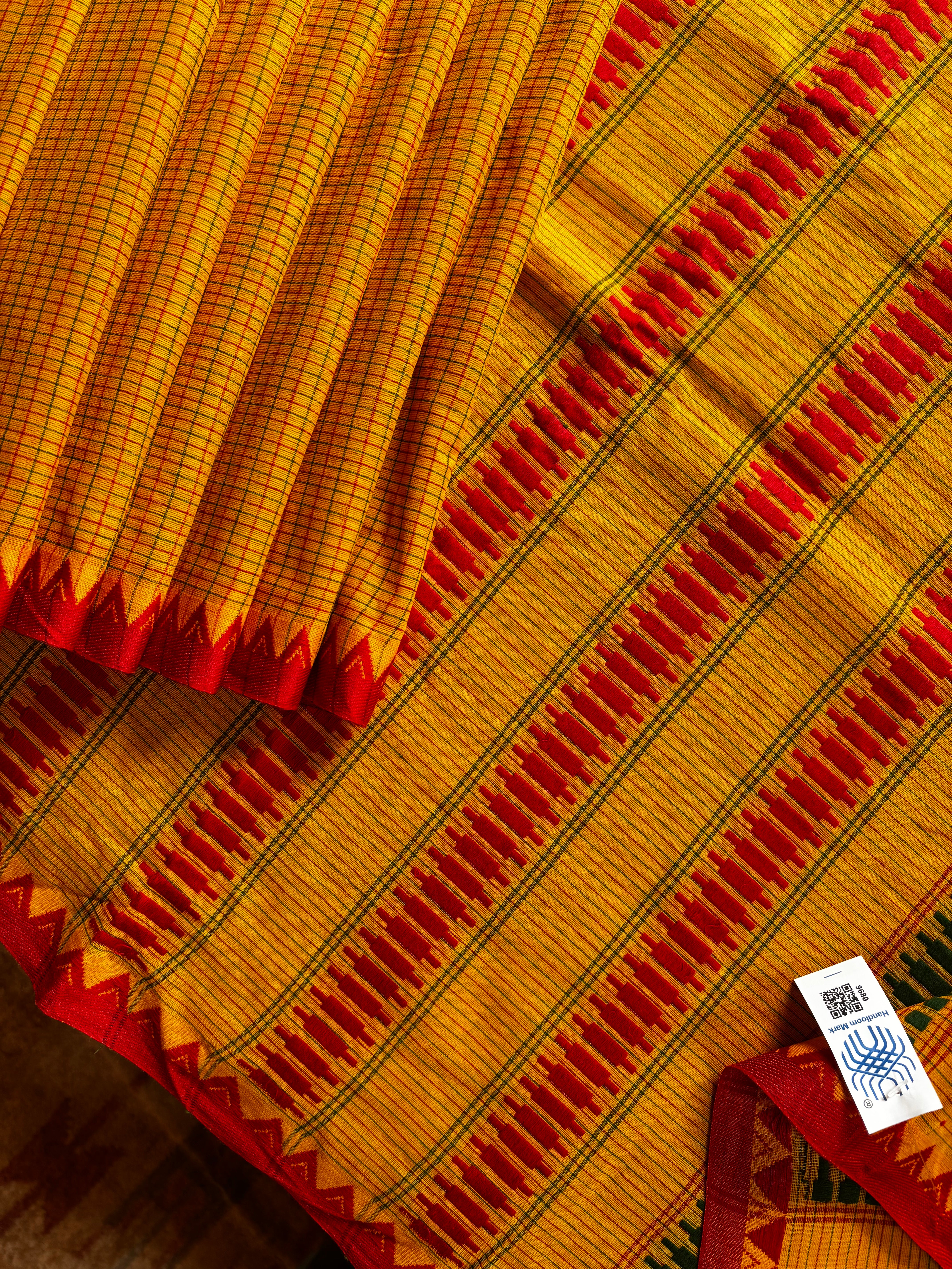 Handwoven Mustard Yellow Begampuri Cotton Saree