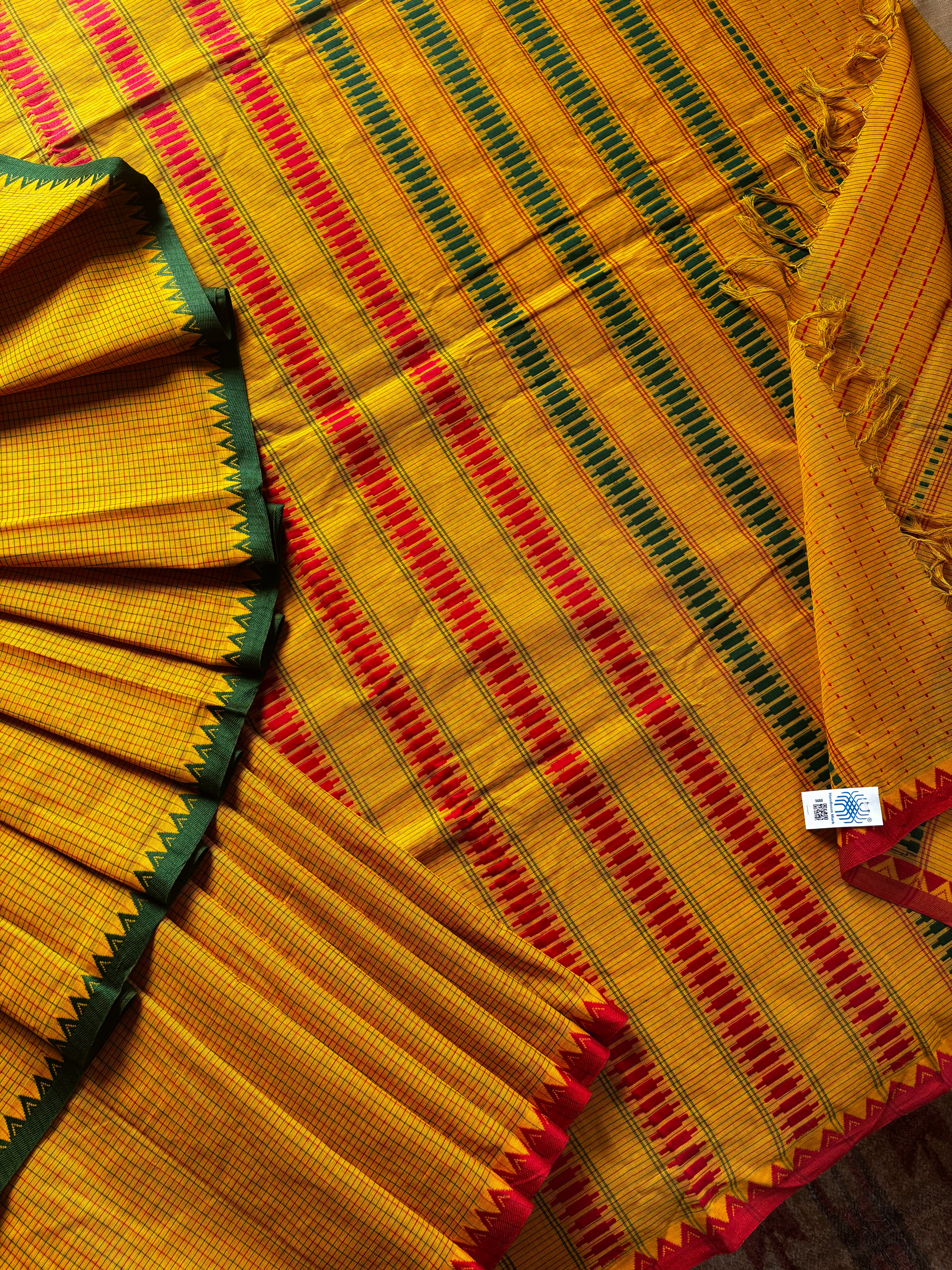Handwoven Mustard Yellow Begampuri Cotton Saree