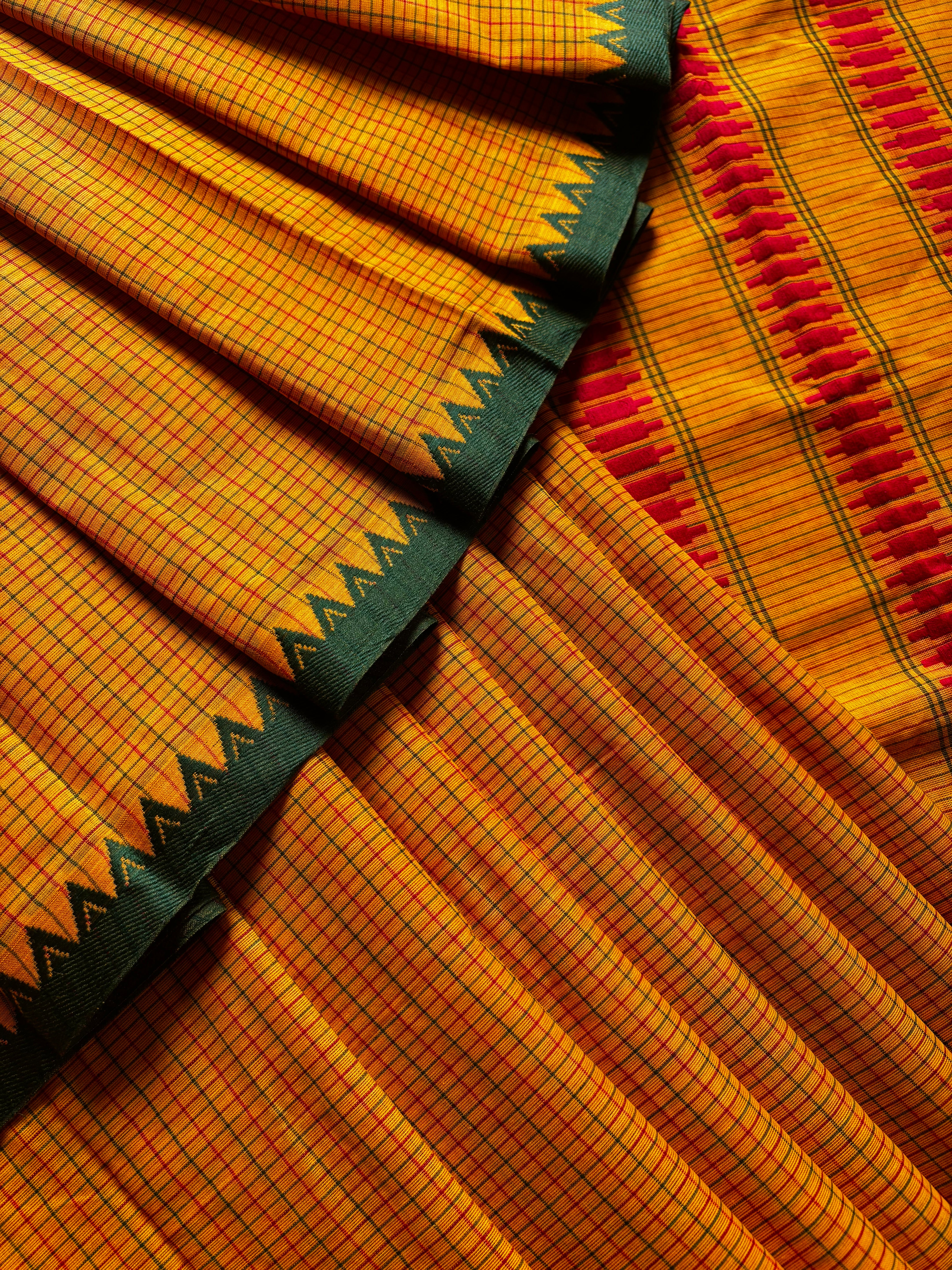 Handwoven Mustard Yellow Begampuri Cotton Saree