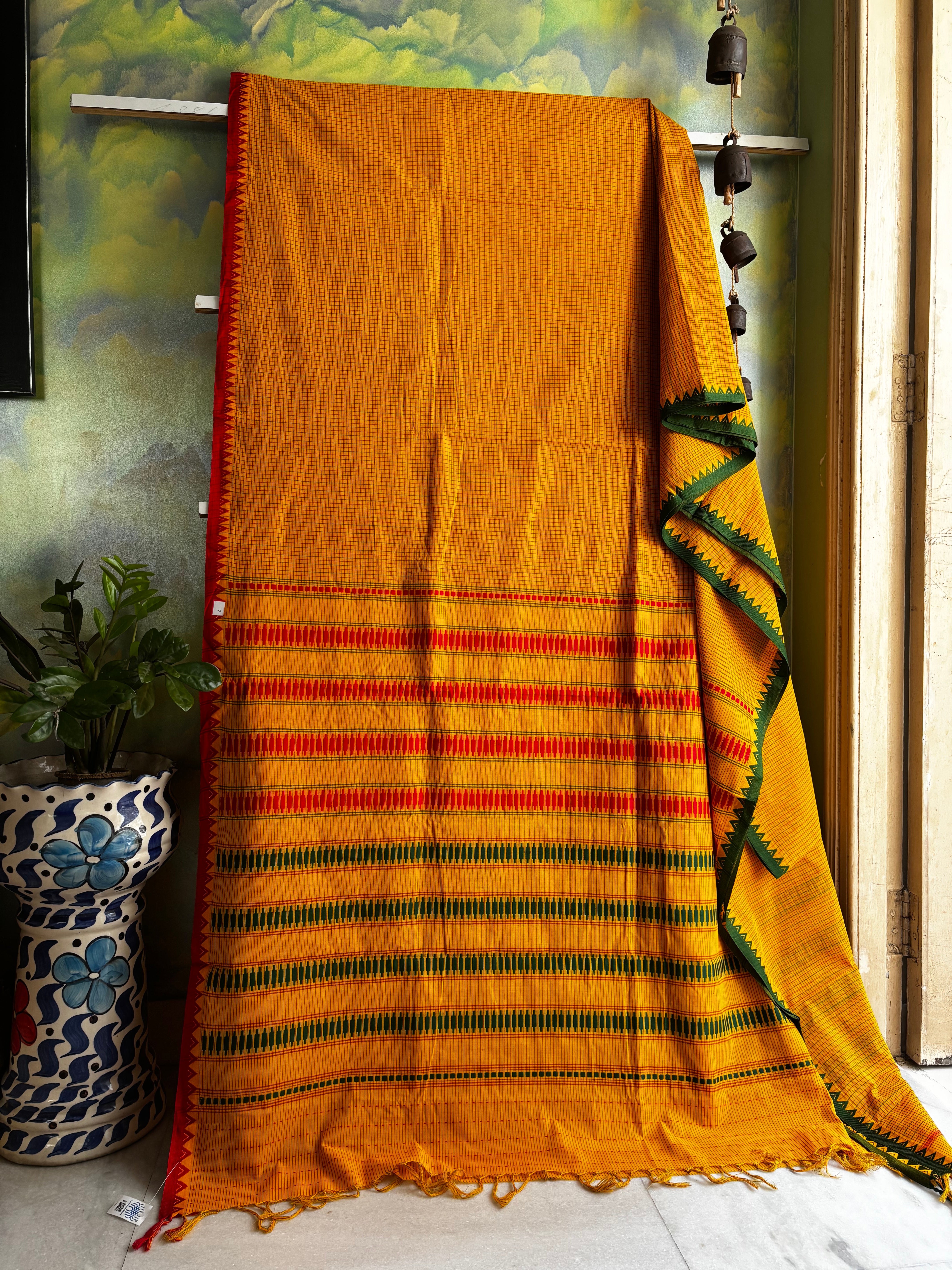 Handwoven Mustard Yellow Begampuri Cotton Saree
