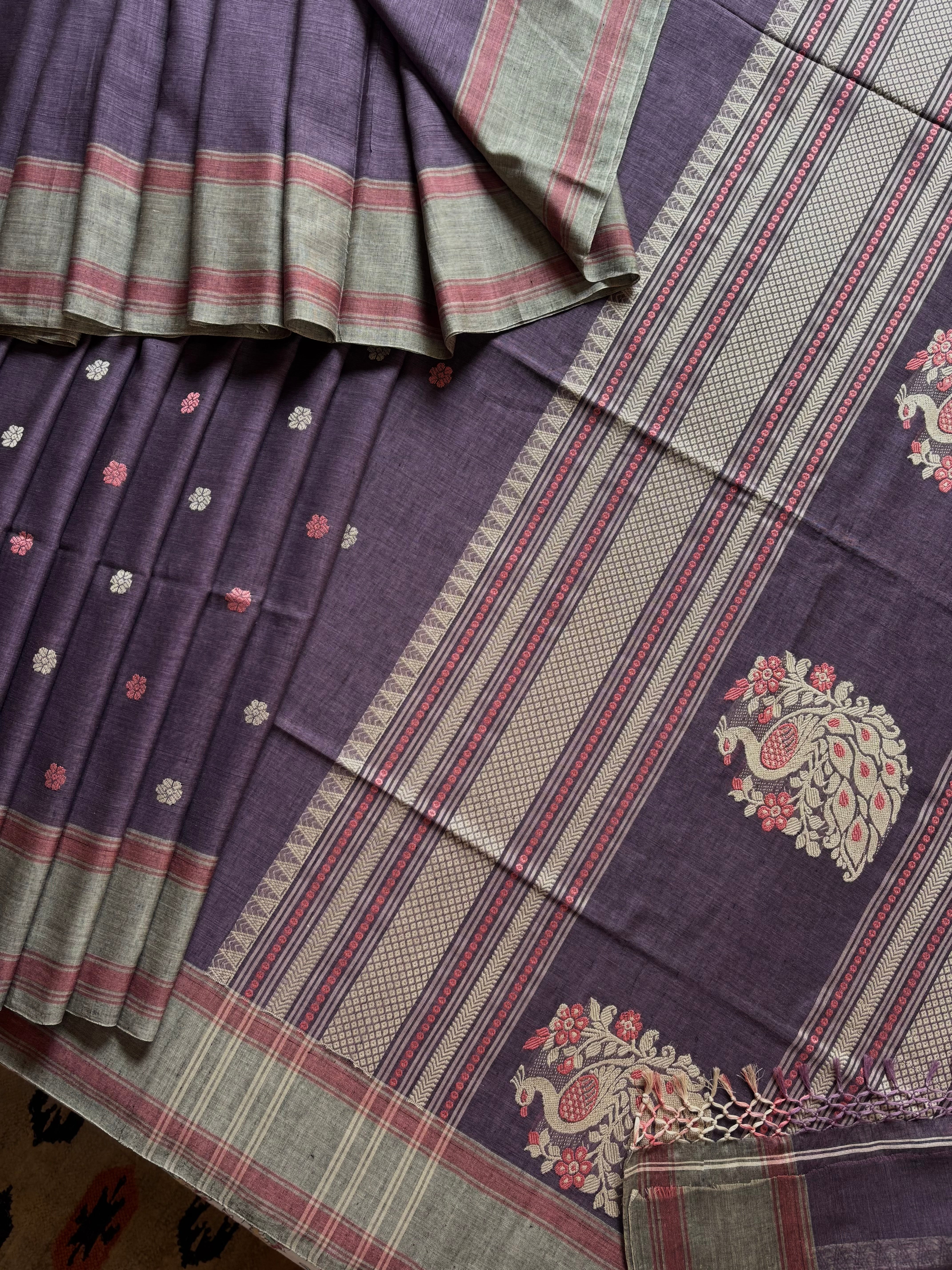 Handwoven Dusty Mauve Phulia Cotton Saree