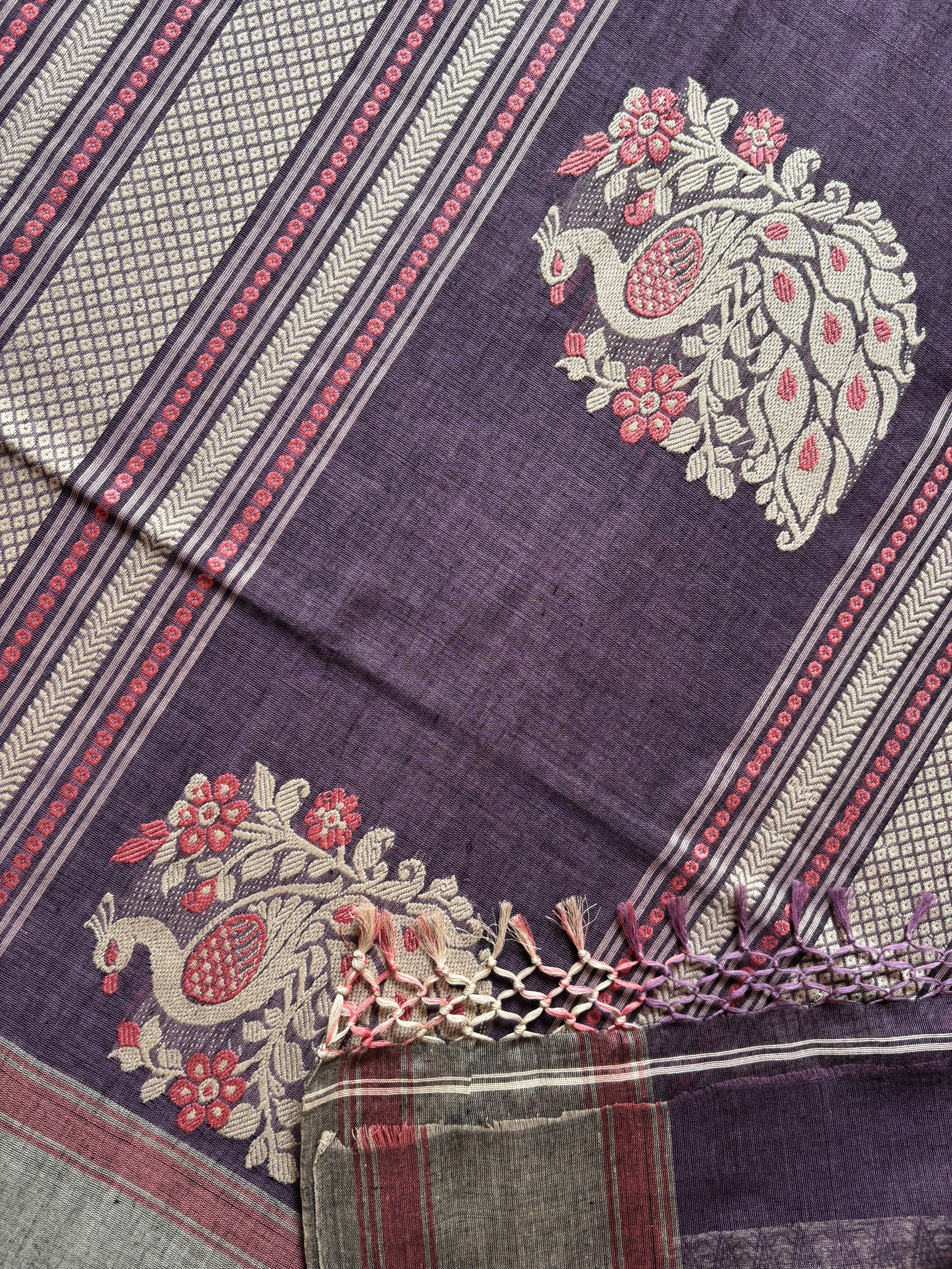 Handwoven Dusty Mauve Phulia Cotton Saree