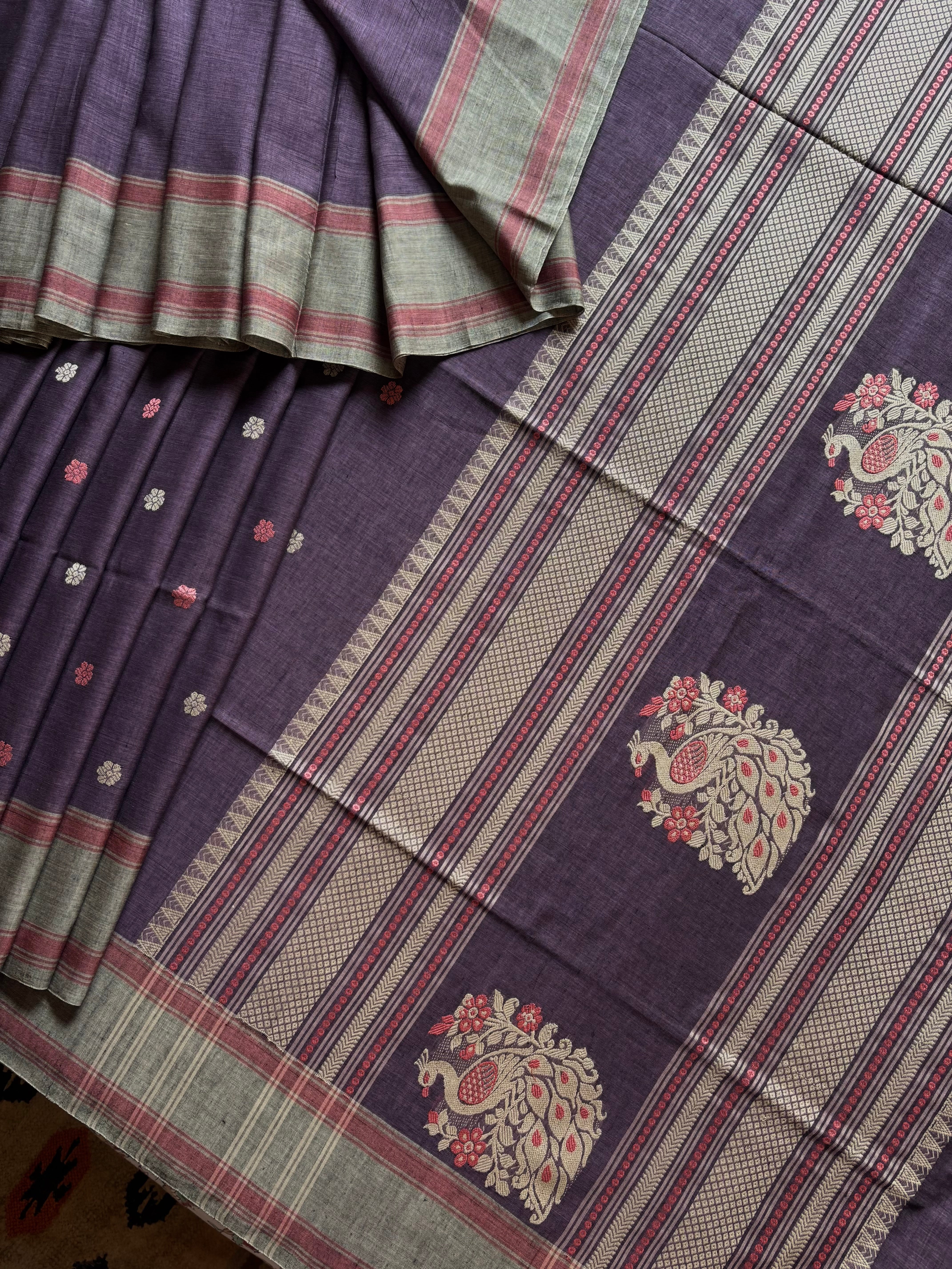 Handwoven Dusty Mauve Phulia Cotton Saree